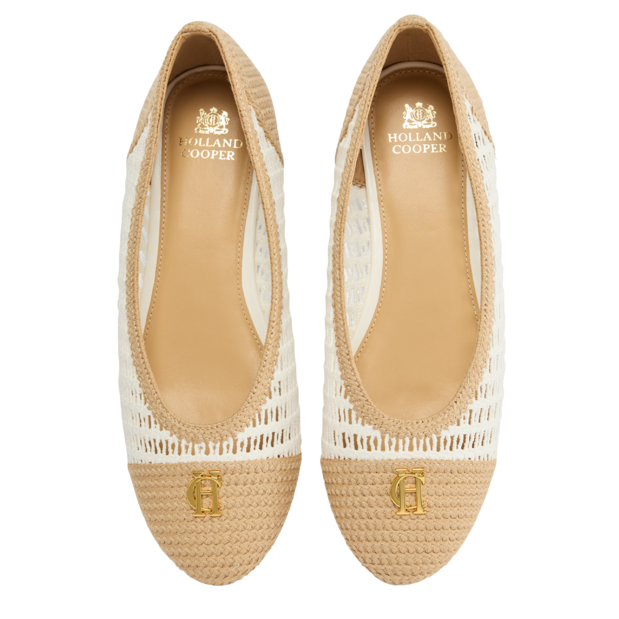 Womens Holland Cooper Cream Tan Rattan Ballet Shoes