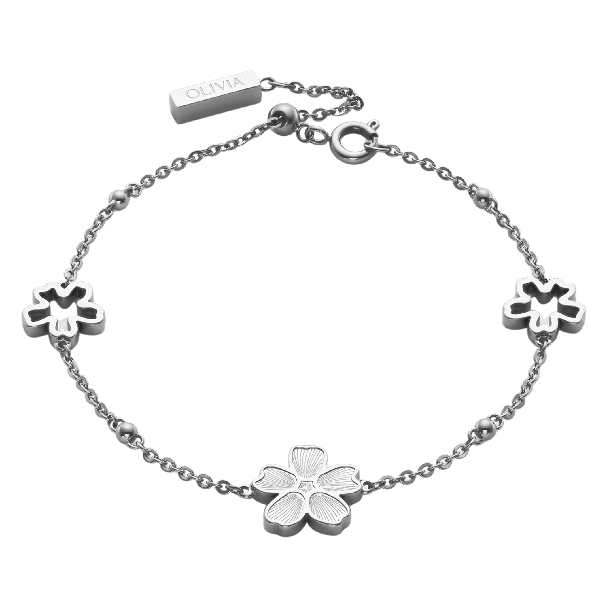 Womens Olivia Burton Silver Floral Forget Me Not Bracelet