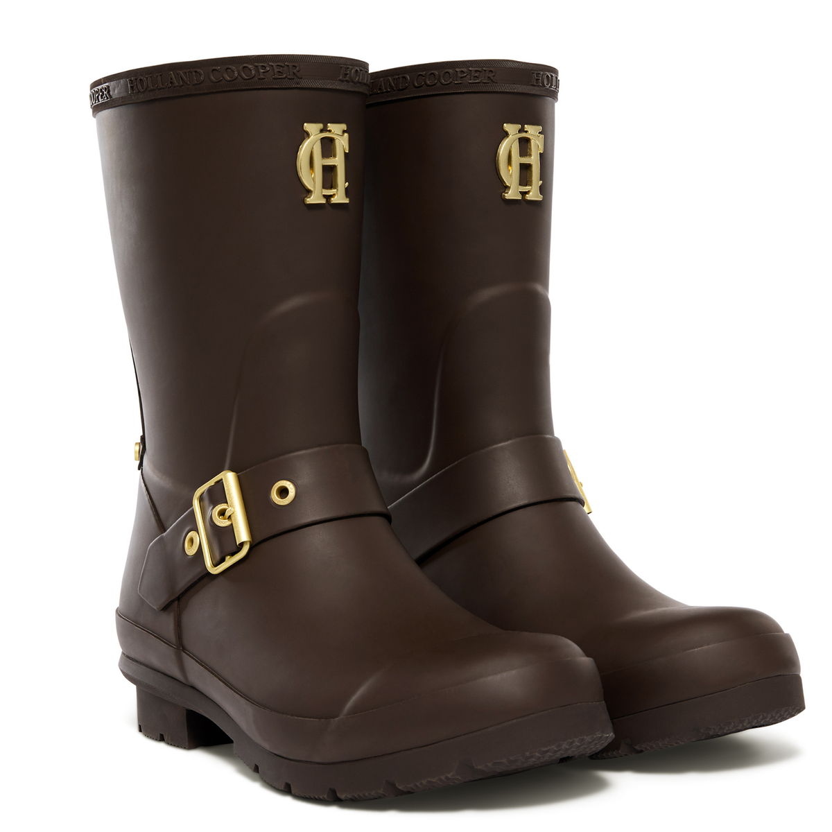 Womens Holland Cooper Chocolate Gold Sherpa Lined Chelsea Wellies