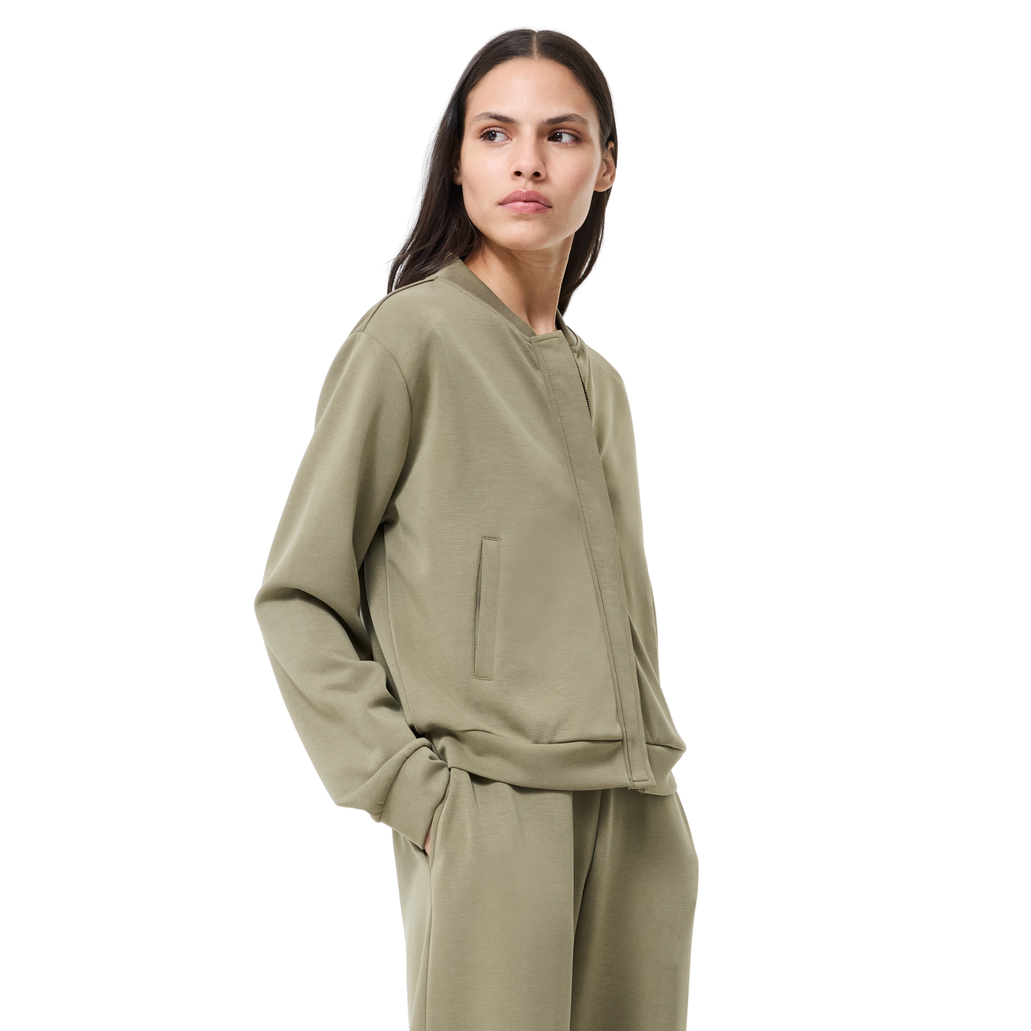 Womens French Connection Washed Khaki Wren Zip Bomber Jacket