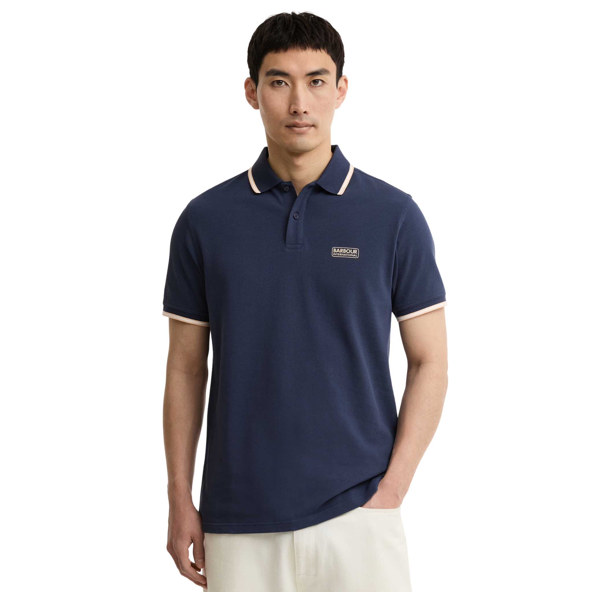 Mens Barbour International Oxford Navy Evan Tipped S/s Polo Shirt