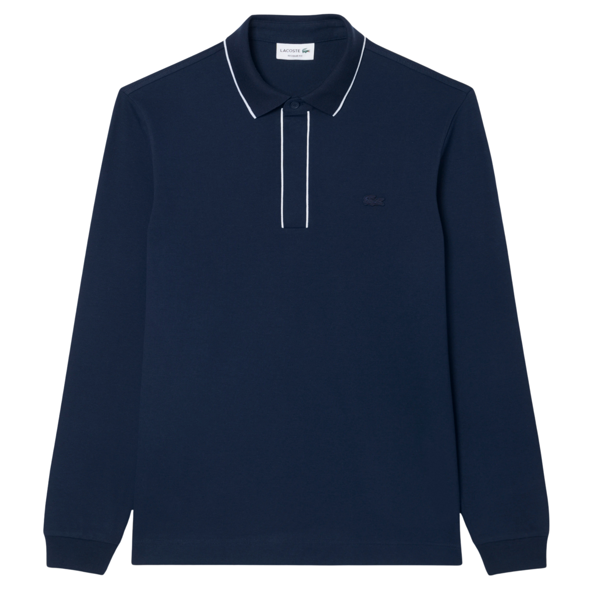 Mens Lacoste Navy Blue Tipped Branded Reg Fit L/s Polo