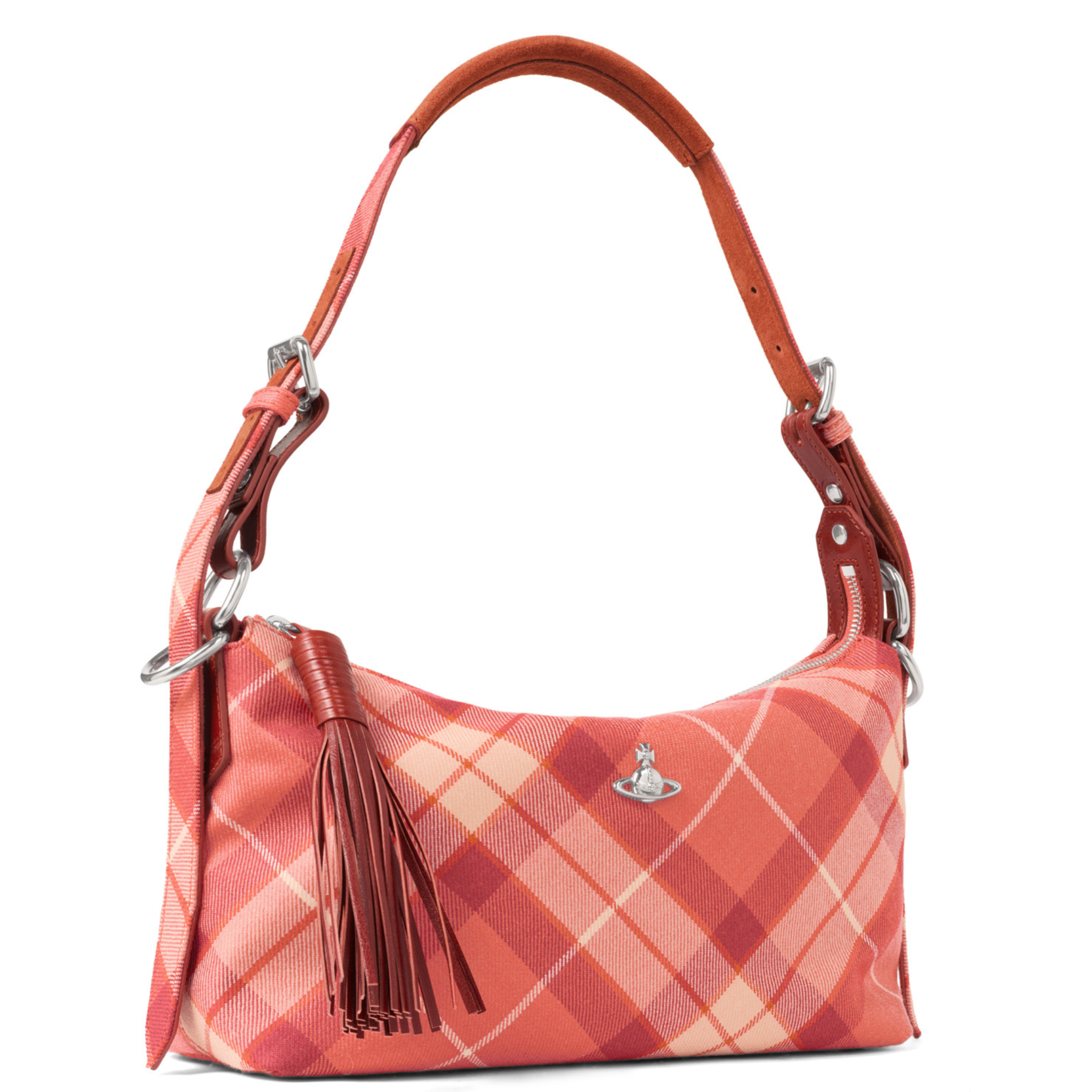 Womens Vivienne Westwood Fraser Pink Wool Tartan Emma Shoulder Bag
