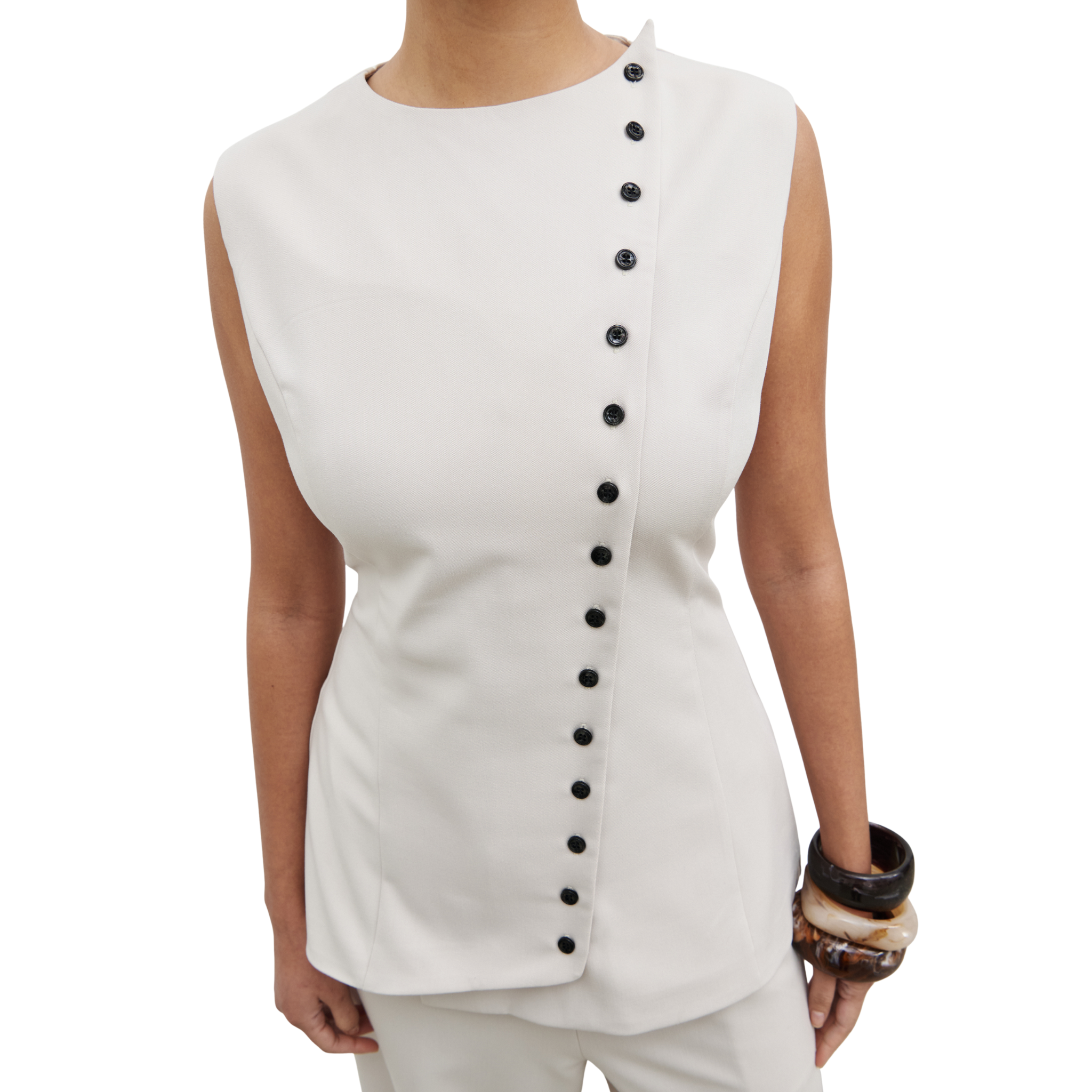 Womens Pretty Lavish Stone Brylee Asymmetric Button Waistcoat