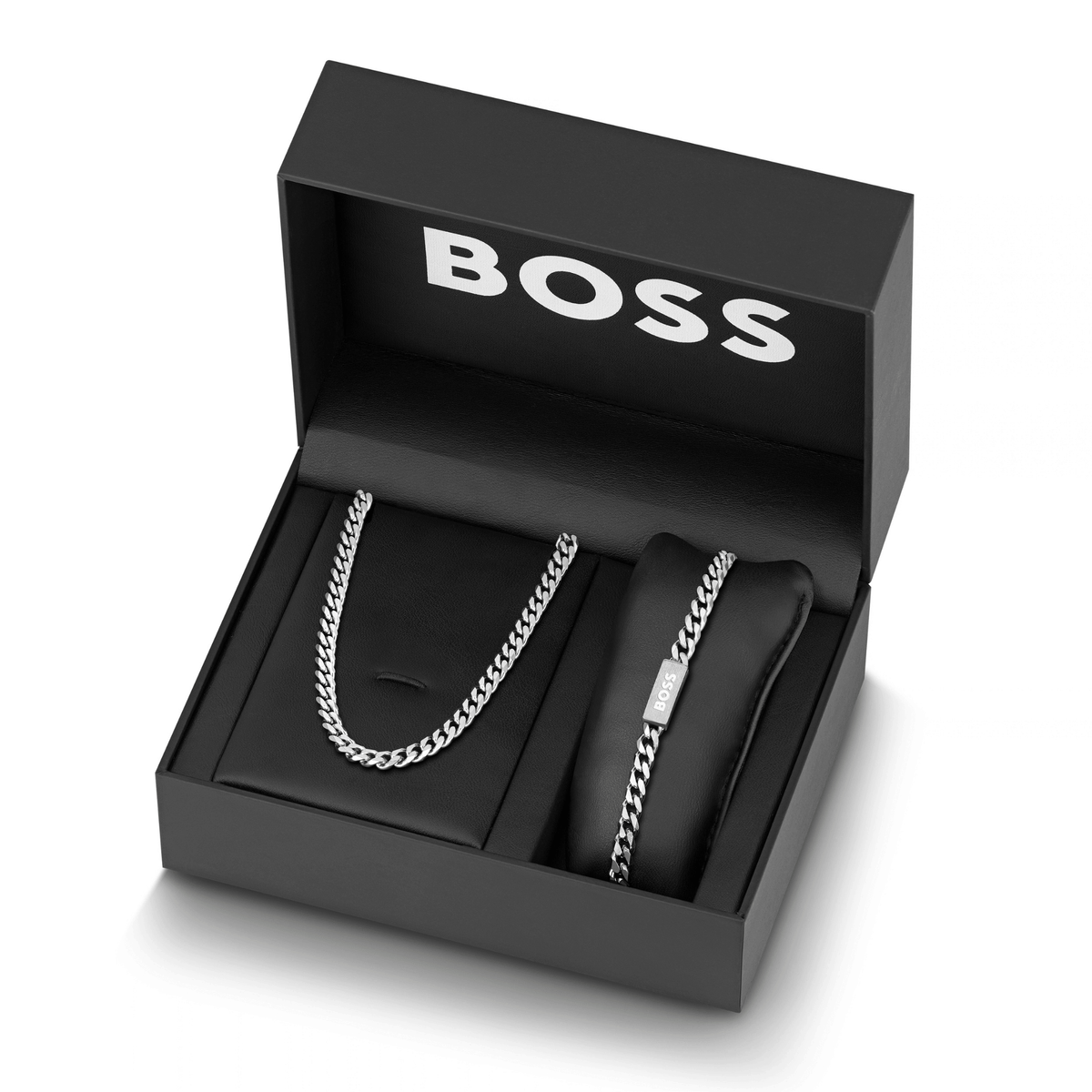 Mens BOSS Silver Chain Necklace & Bracelet Gift Set