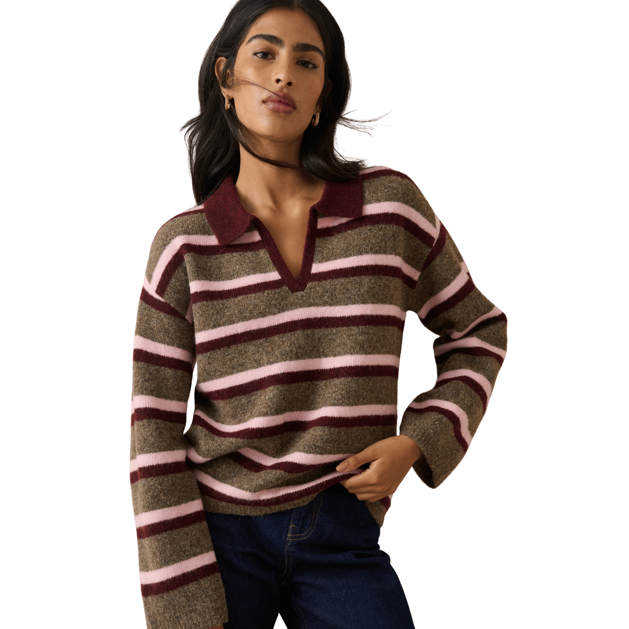 Womens Nobody's Child Multi Open Collar Knitted Polo Shirt