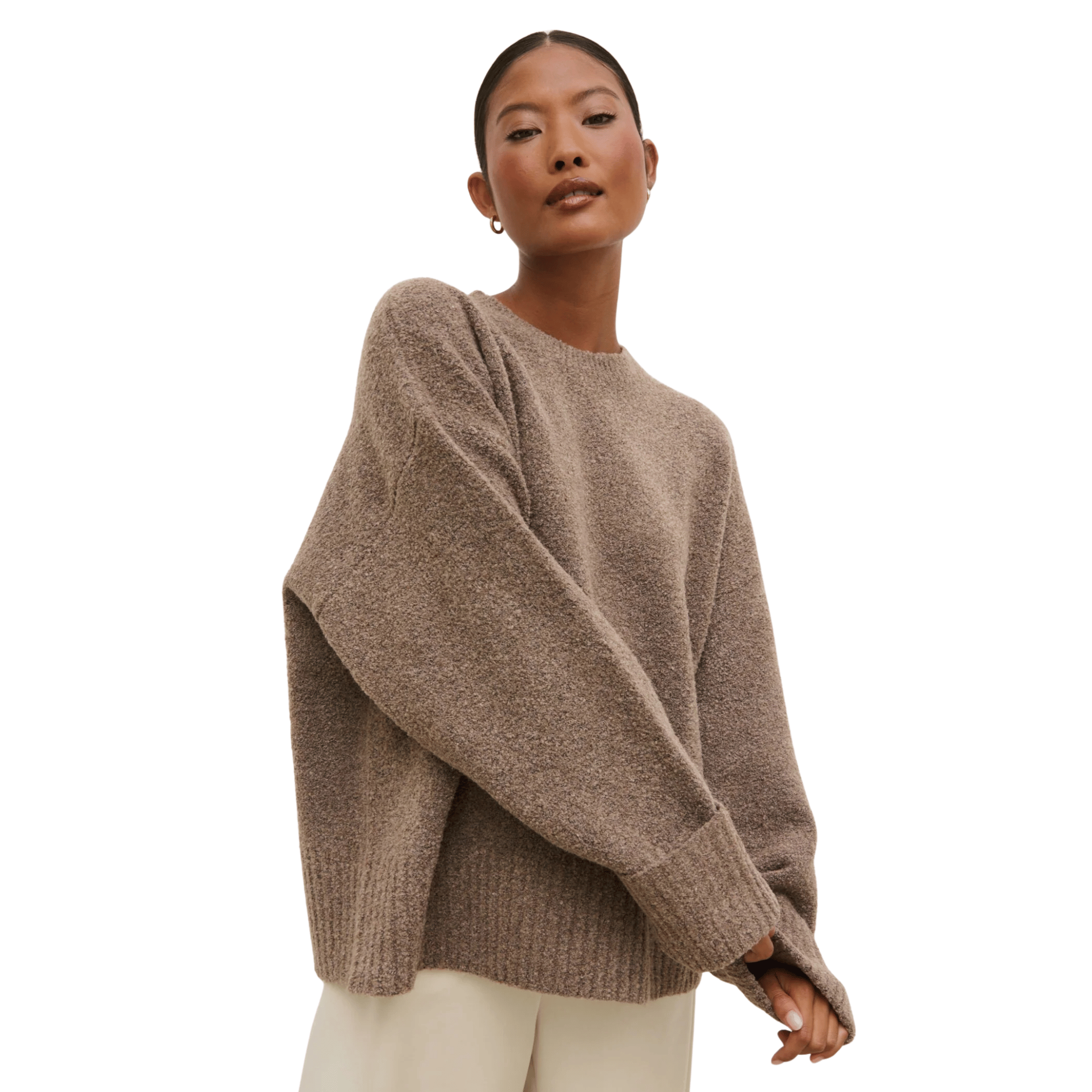 Womens Pretty Lavish Mocha Camille Oversized Borg Knit