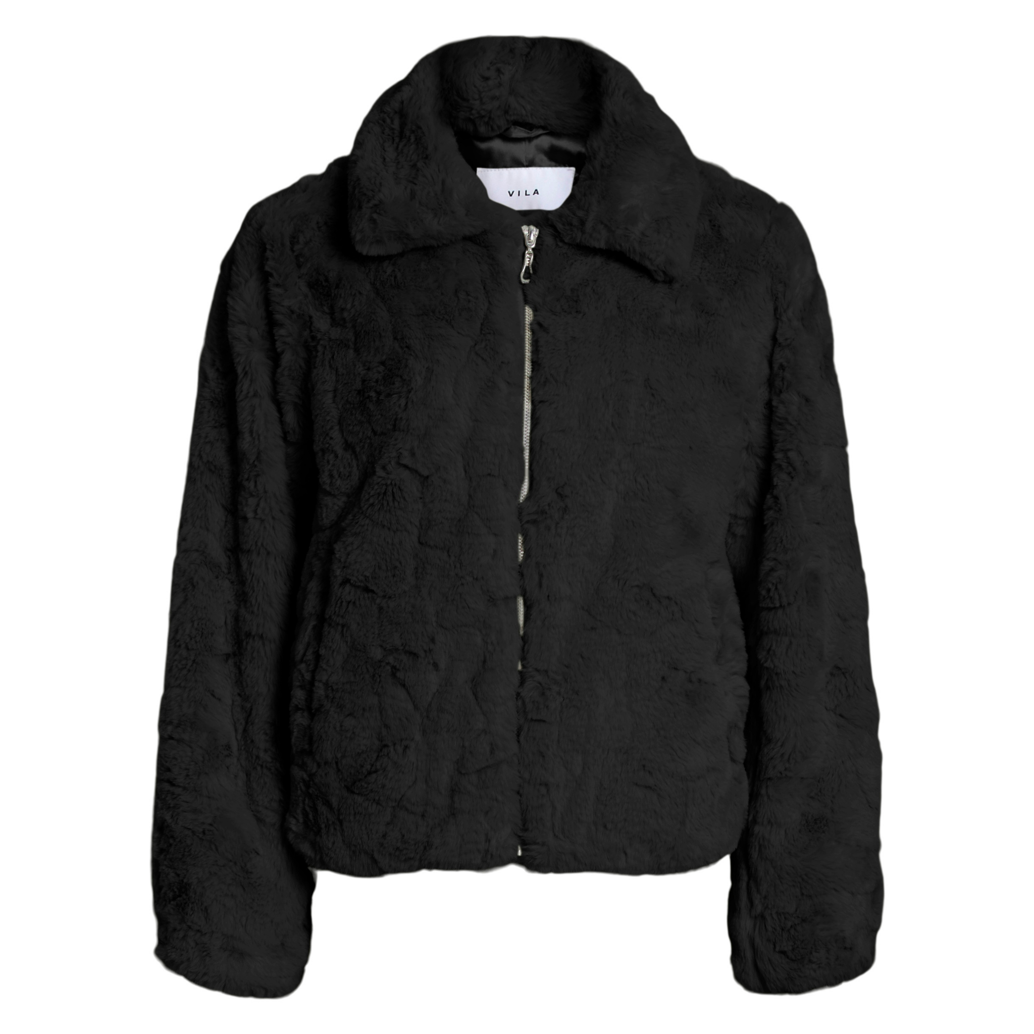 Womens Vila Black Beauty Vidorte Faux Fur Jacket