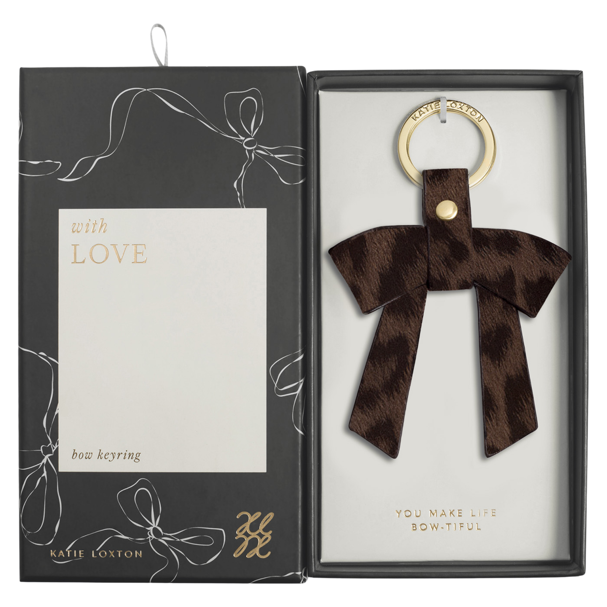Womens Katie Loxton Chocolate Leopard Bow-tiful Boxed Keyring