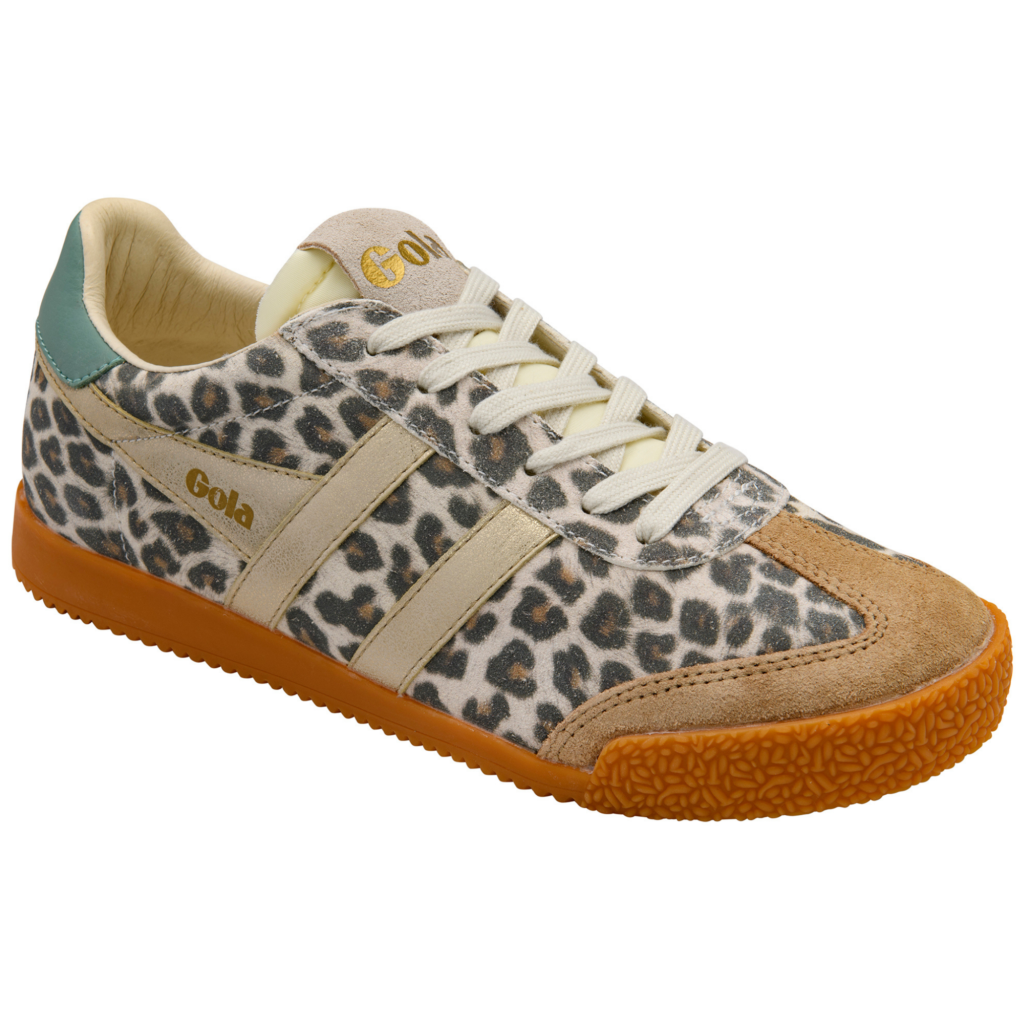 Womens Gola Snow Leopard/Gold/Green Mist Elan Safari Trainers