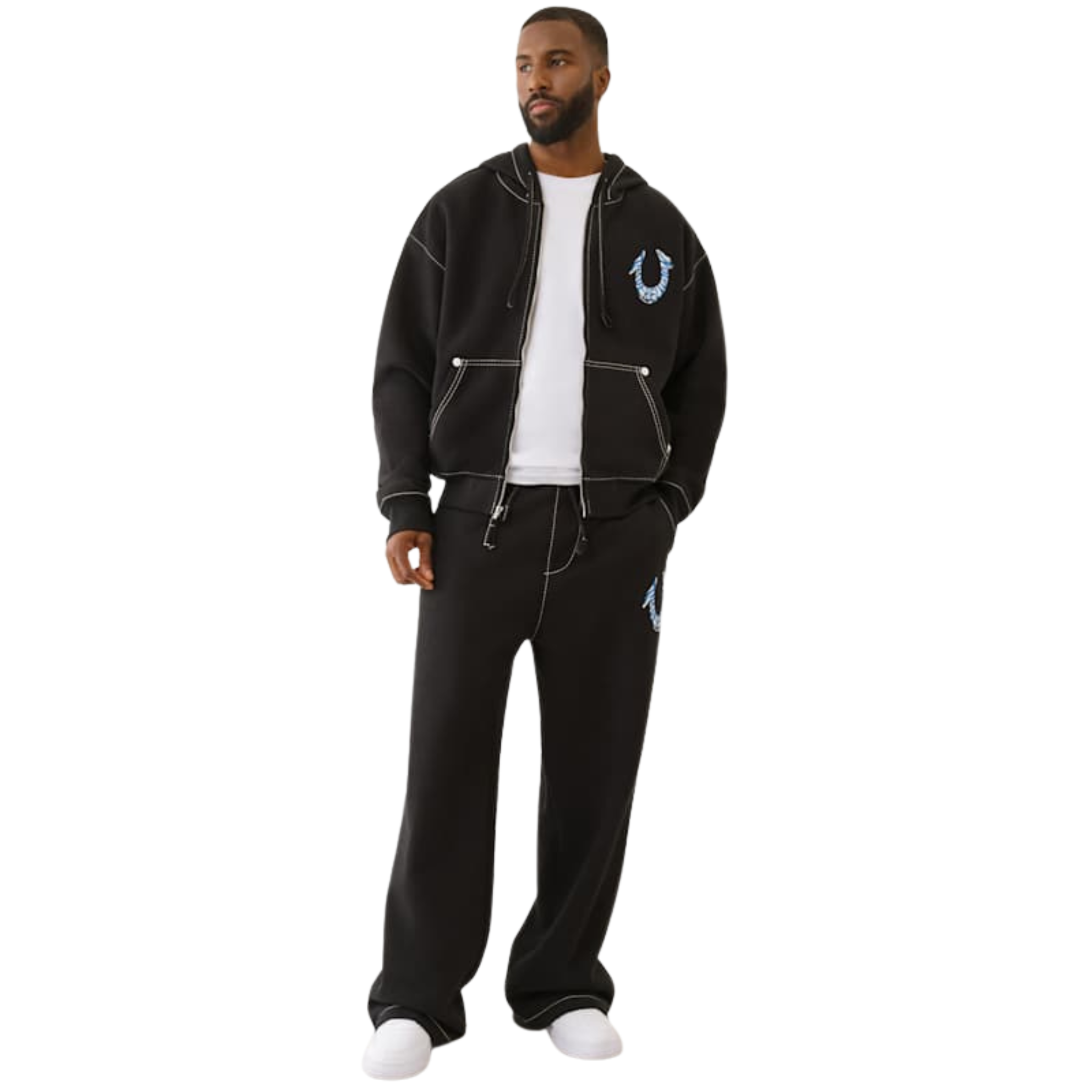 Mens True Religion Jet Black HS Paint Baggy Big T Sweat Pants