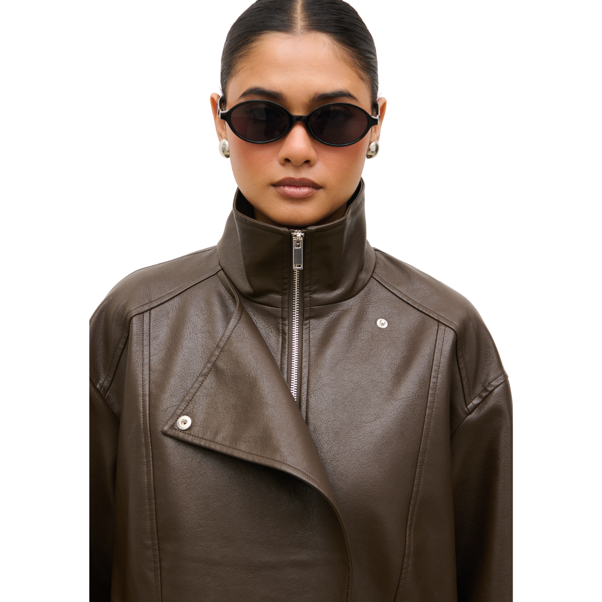 Womens Pretty Lavish Chocolate Lyla Faux Leather Bomber Jacket