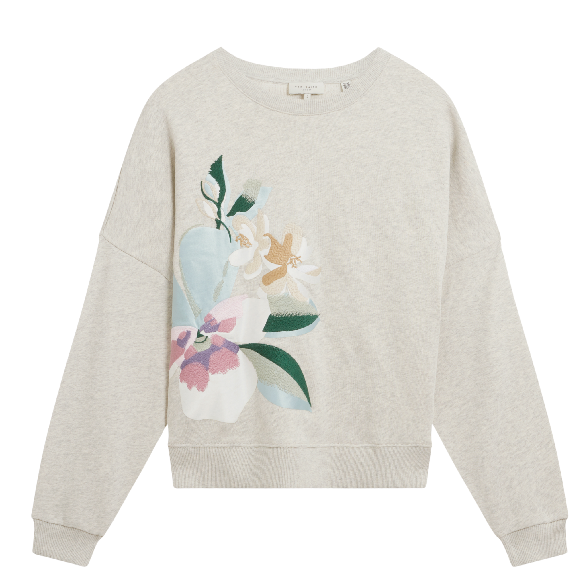 Womens Ted Baker Grey Marl Brookla Print Embroidered Sweatshirt