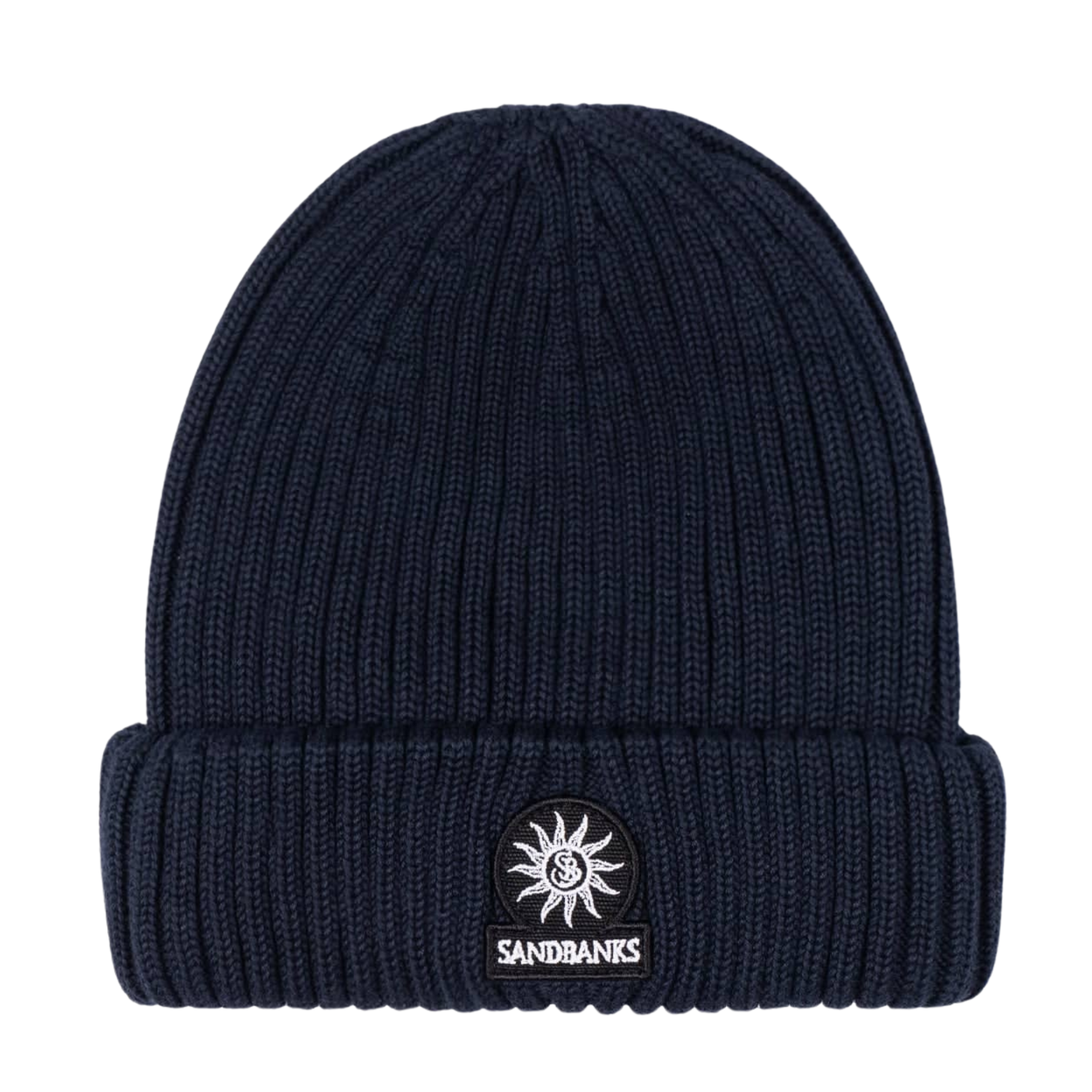 Mens Sandbanks Navy Merino Wool Ribbed Beanie