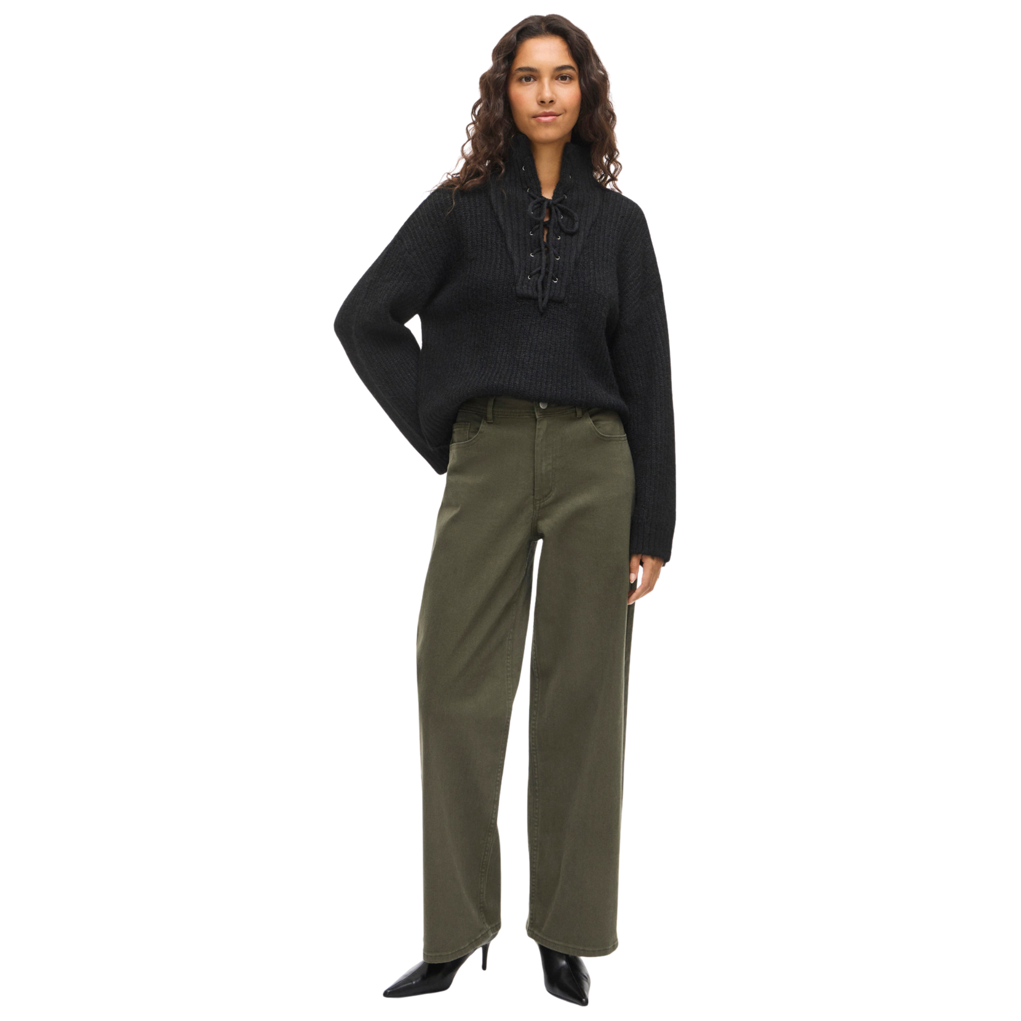 Womens Vila Deep Depths Green Vichia Wide Jeans