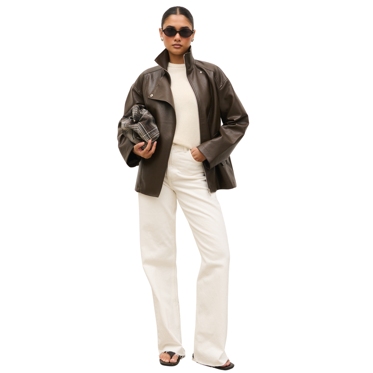Womens Pretty Lavish Chocolate Lyla Faux Leather Bomber Jacket