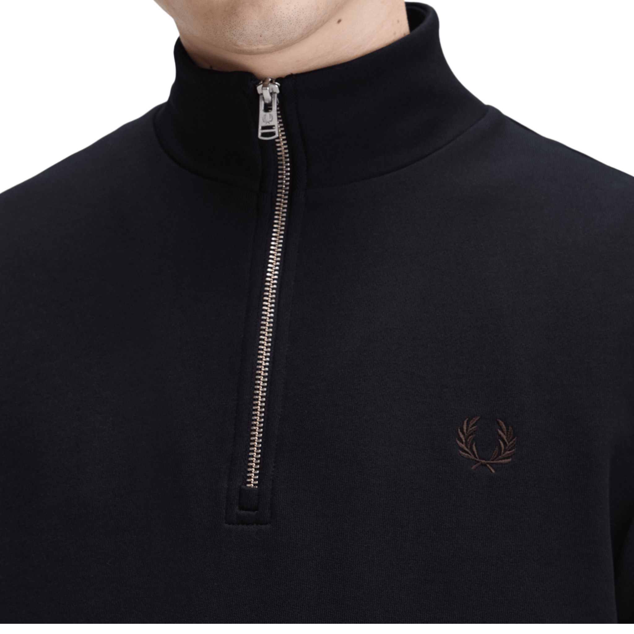 Mens Fred Perry Navy/Brandy/Rich Brown Half Zip Sweat