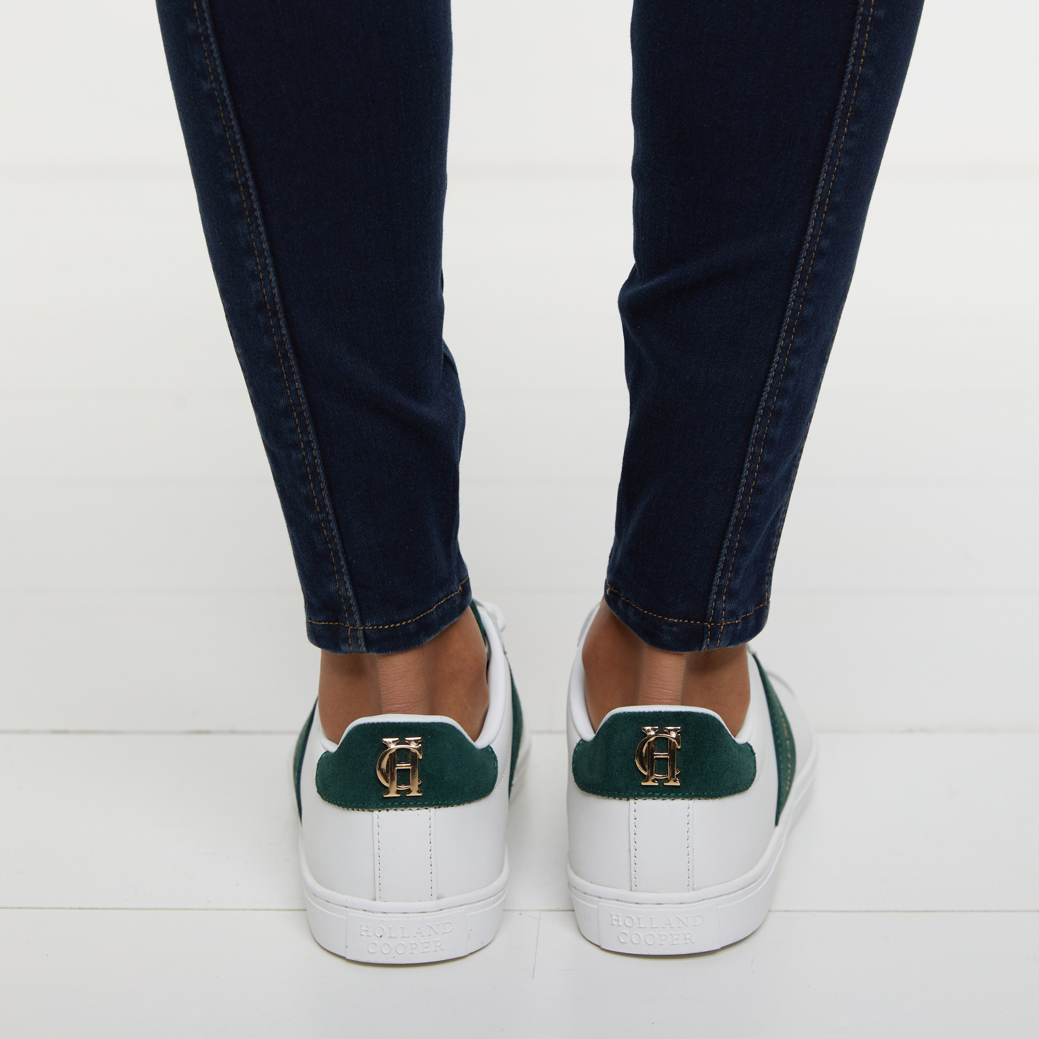 Womens Holland Cooper White/Racing Green Knightsbridge Court Trainers