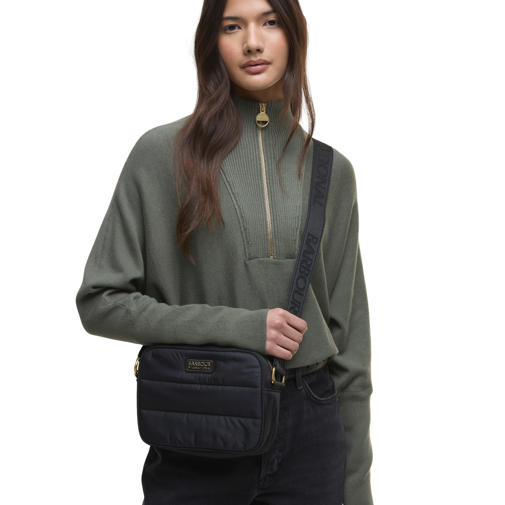 Womens Barbour International Black Monaco Quilt Crossbody Bag