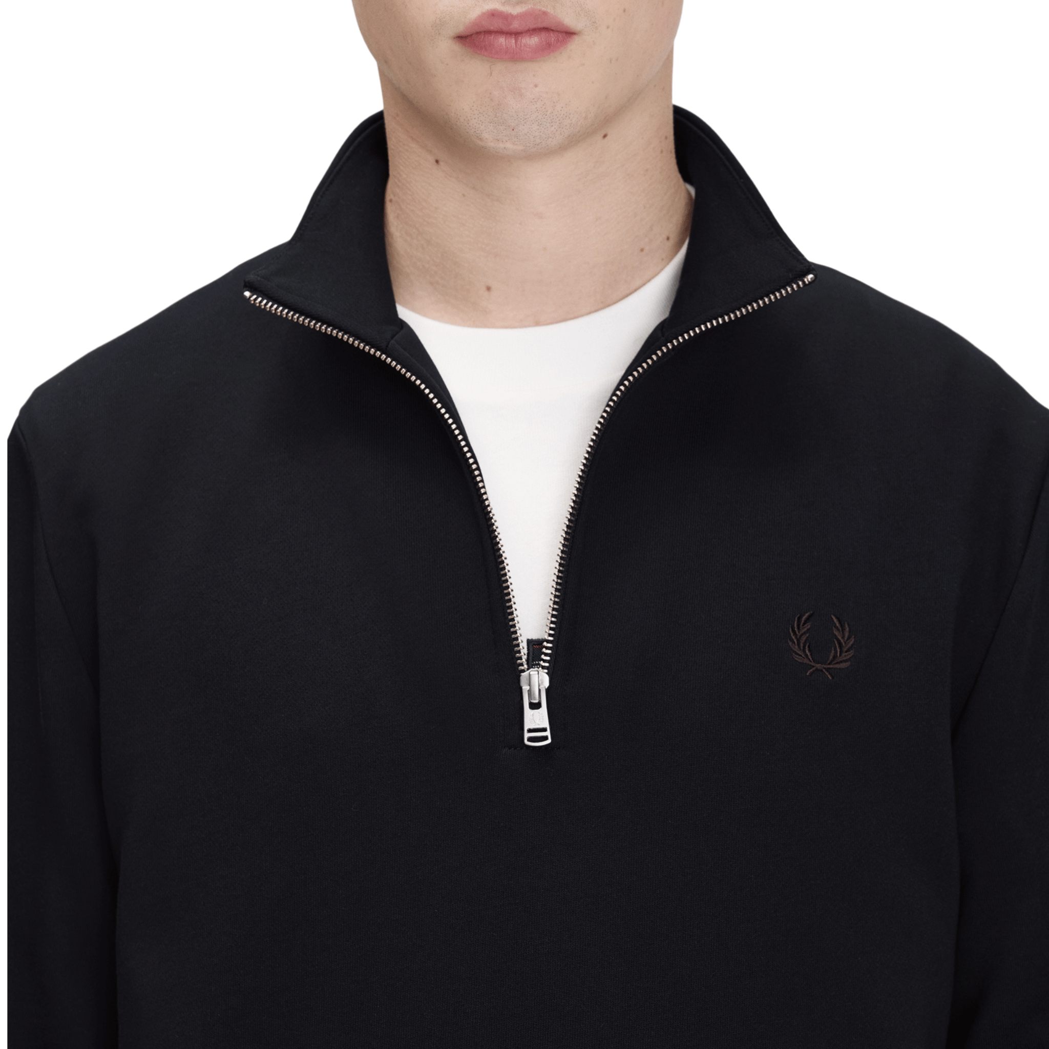 Mens Fred Perry Navy/Brandy/Rich Brown Half Zip Sweat
