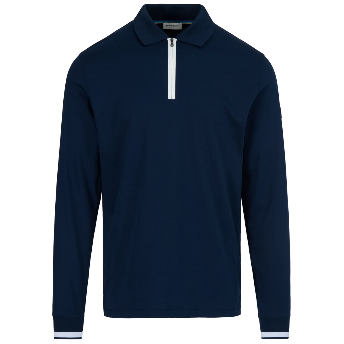 Mens Sandbanks Navy Silicone Zip L/s Polo Shirt