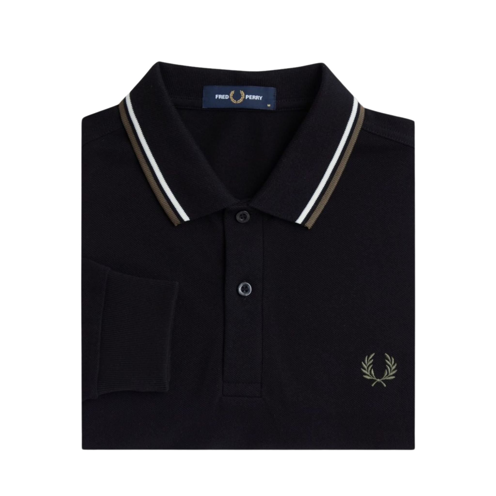 Mens Fred Perry Black/Ecru/Laurel Green Twin Tipped L/s Polo
