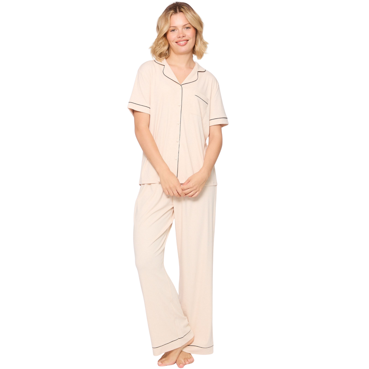 Womens Vanilla Rib S/s Pyjama Trouser Set