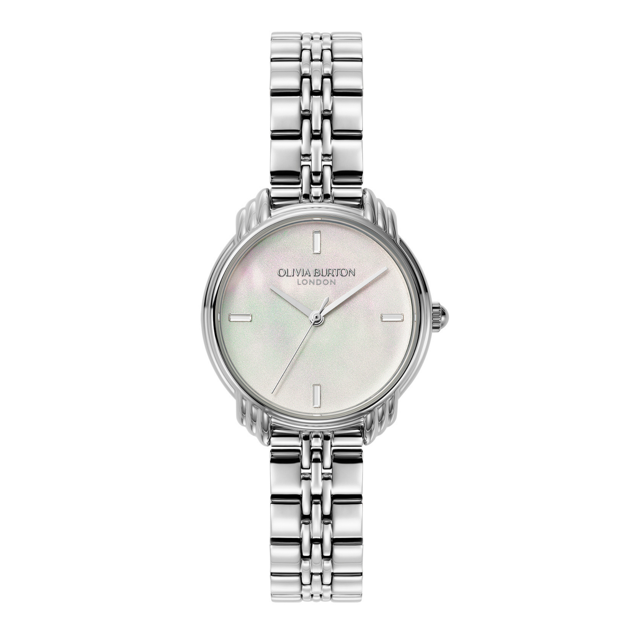 Womens Olivia Burton Silver/Ivory MOP Art Deco 2.0 Link Watch