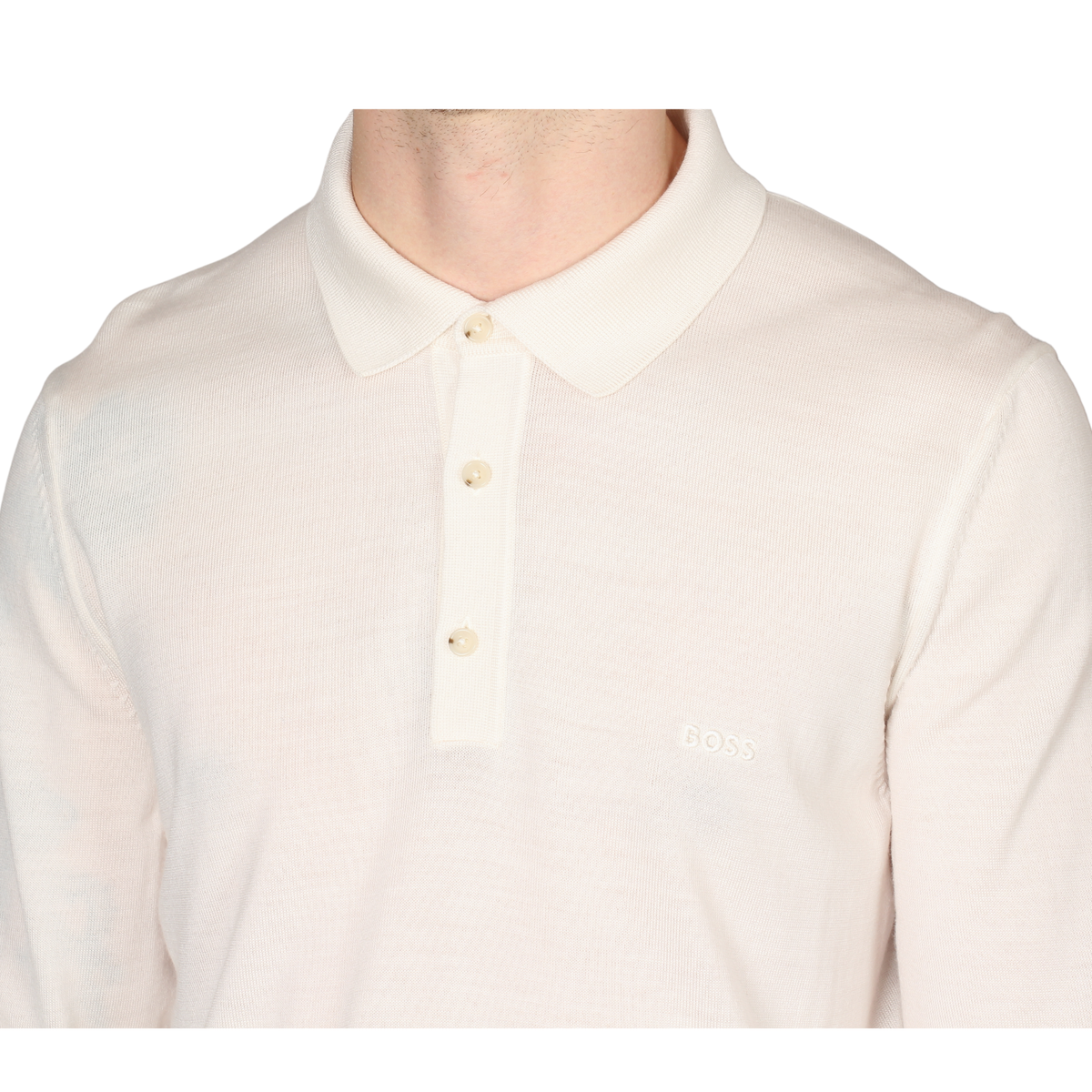 Mens BOSS Natural H-Lancione Knitted L/s Polo