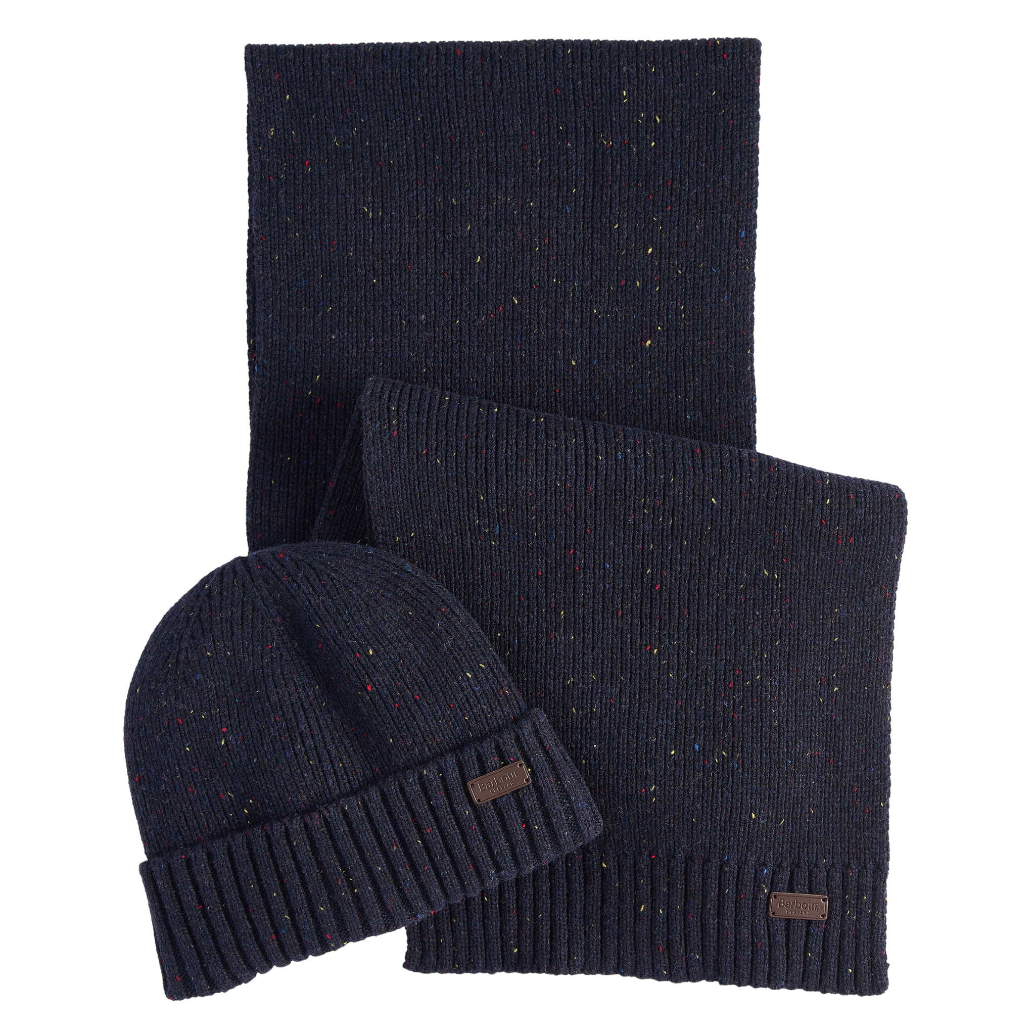 Mens Barbour Navy Carlton Fleck Beanie & Scarf Gift Set