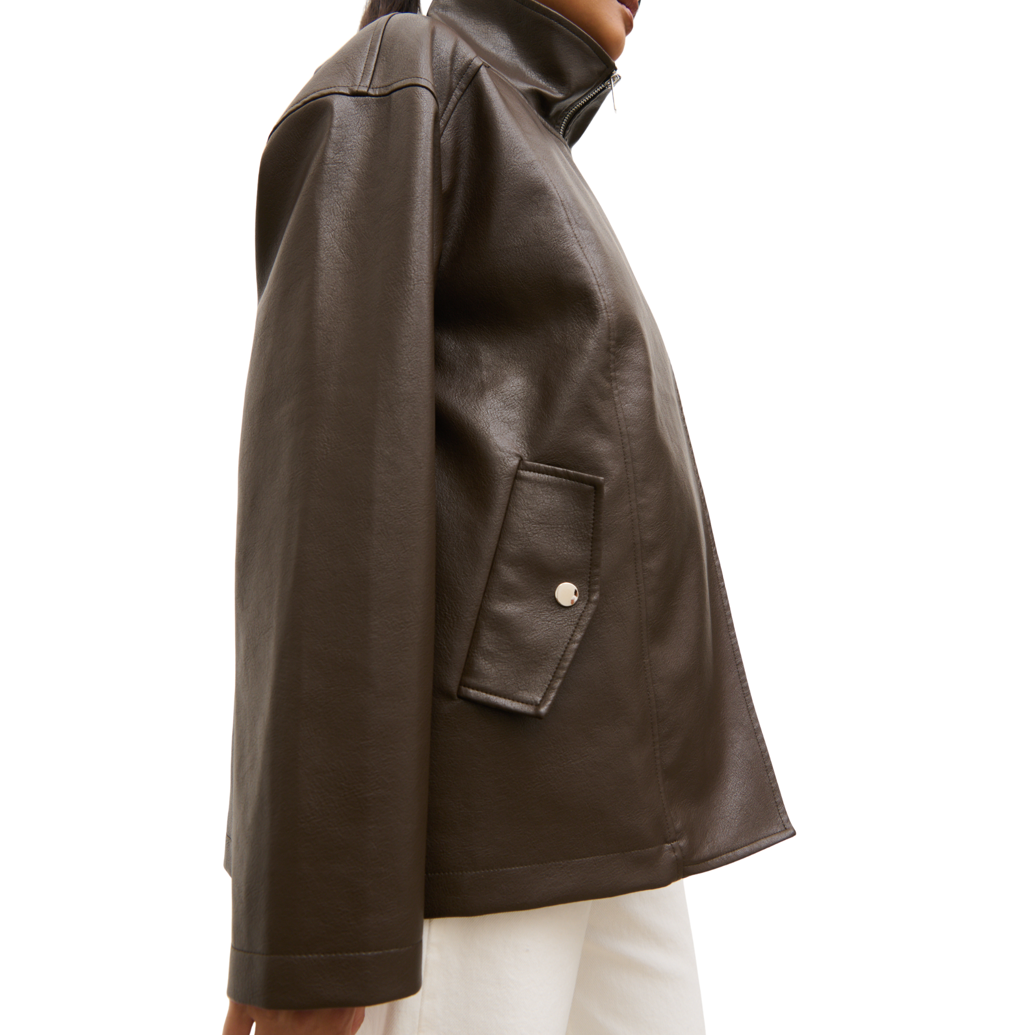 Womens Pretty Lavish Chocolate Lyla Faux Leather Bomber Jacket