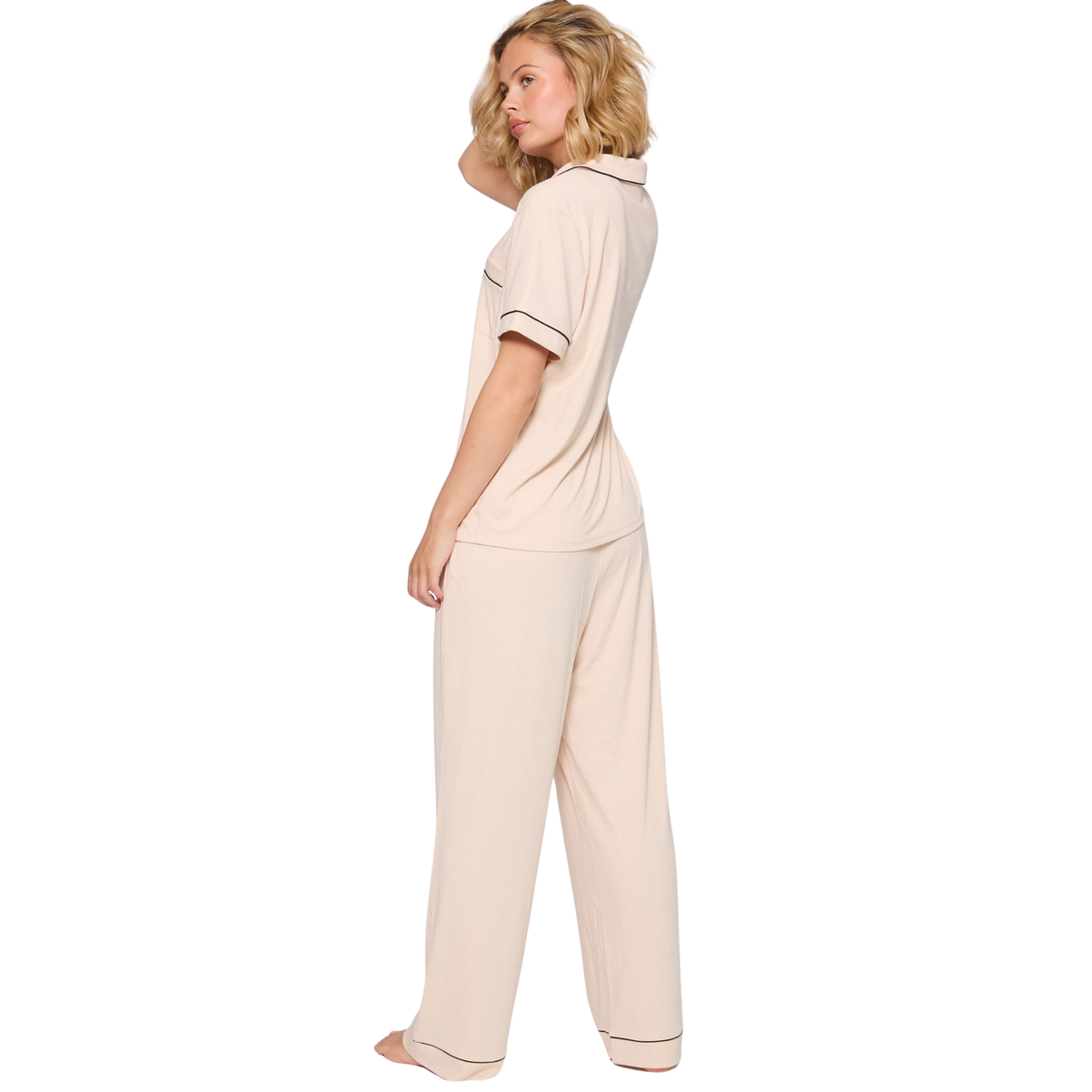 Womens Vanilla Rib S/s Pyjama Trouser Set