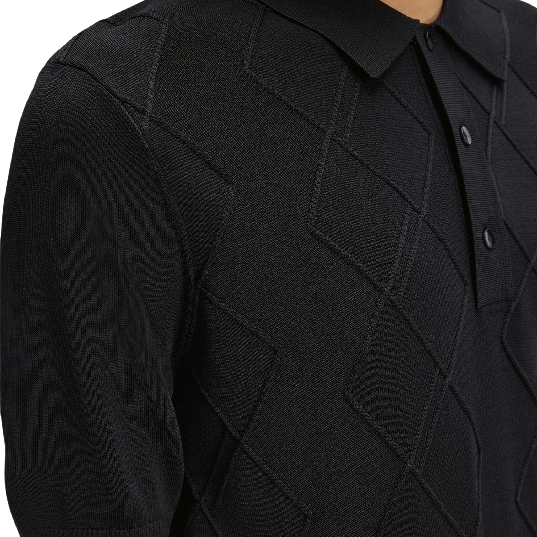 Mens Fred Perry Black Cable Knitted S/s Polo Shirt