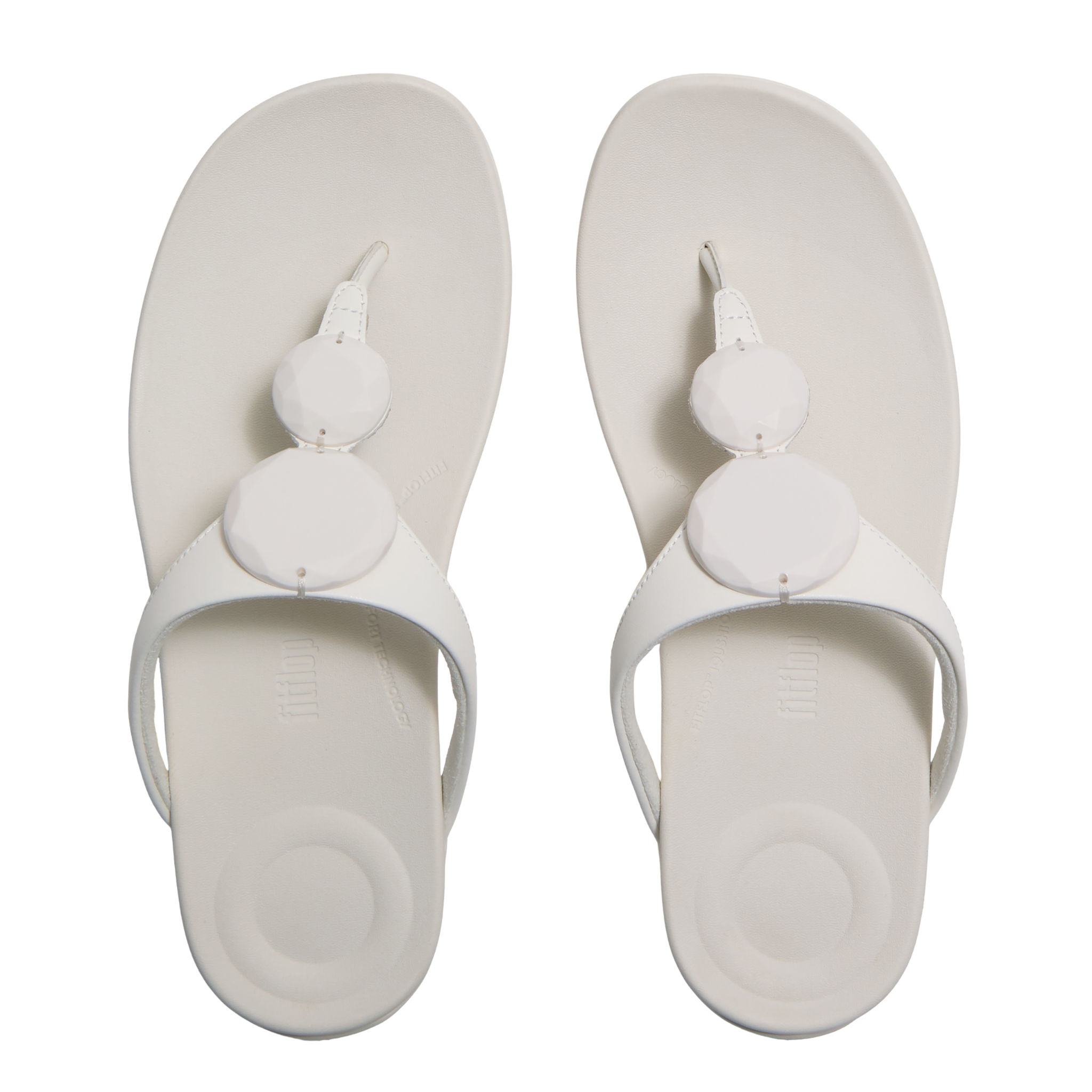 Womens FitFlop Cream Solay Glossy-Disc Toe-Post Sandals