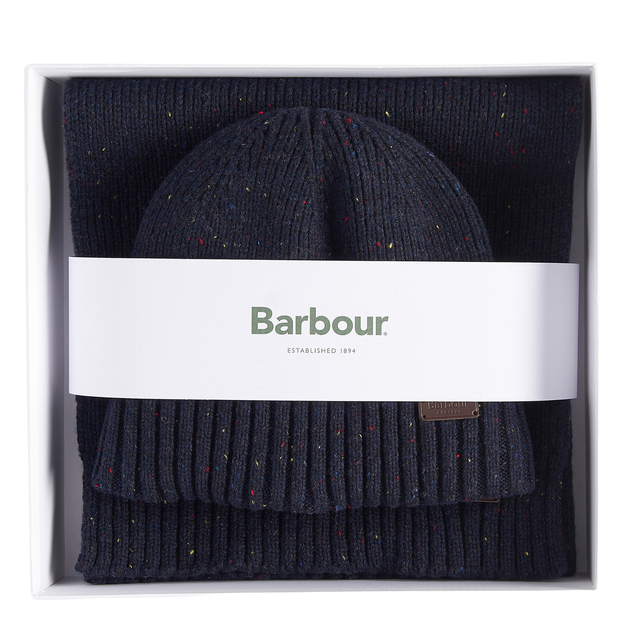 Mens Barbour Navy Carlton Fleck Beanie & Scarf Gift Set