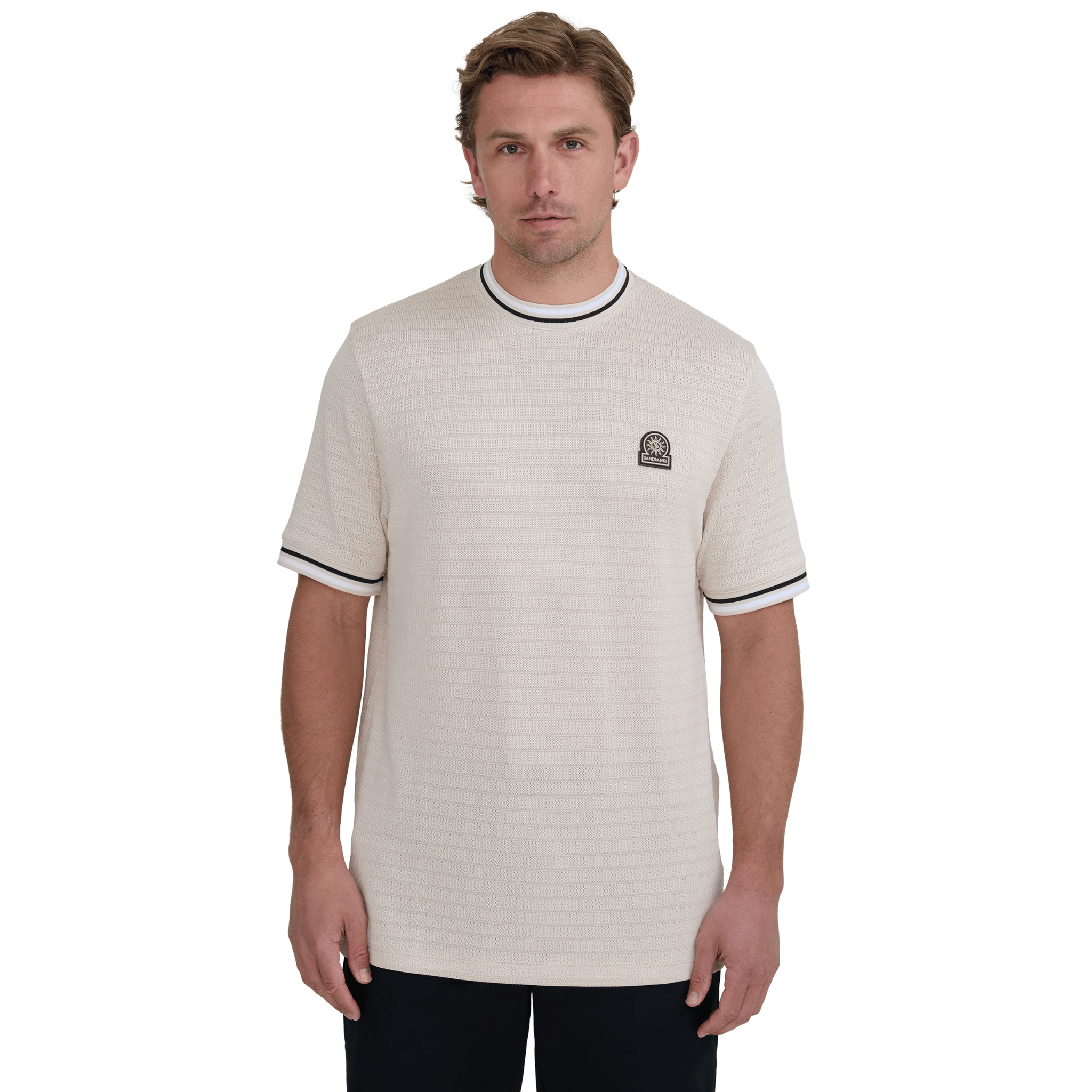 Mens Sandbanks Stone Texture Jacquard S/s T Shirt