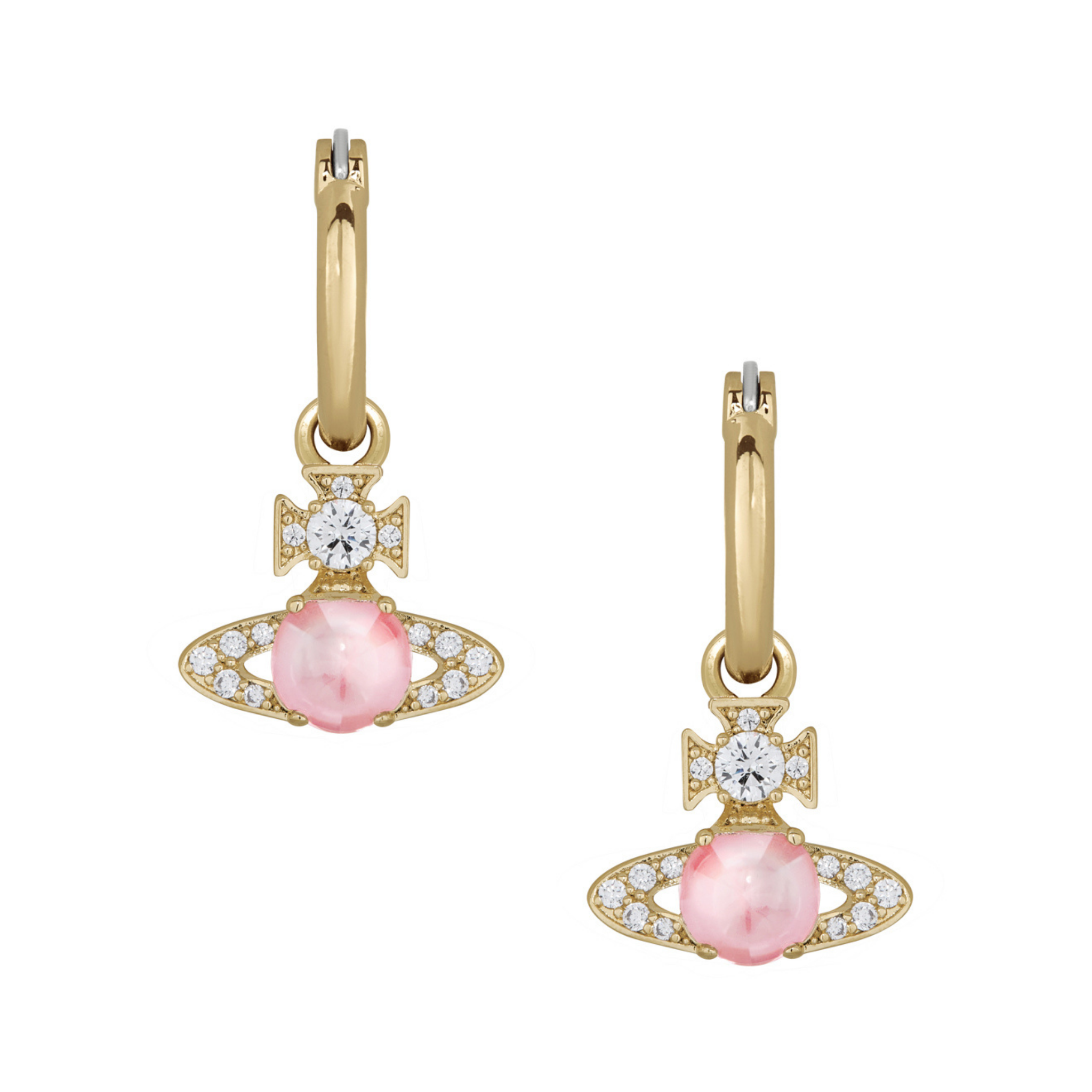 Vivienne Westwood Gold/Pink/White CZ Ondina Hoop Earrings