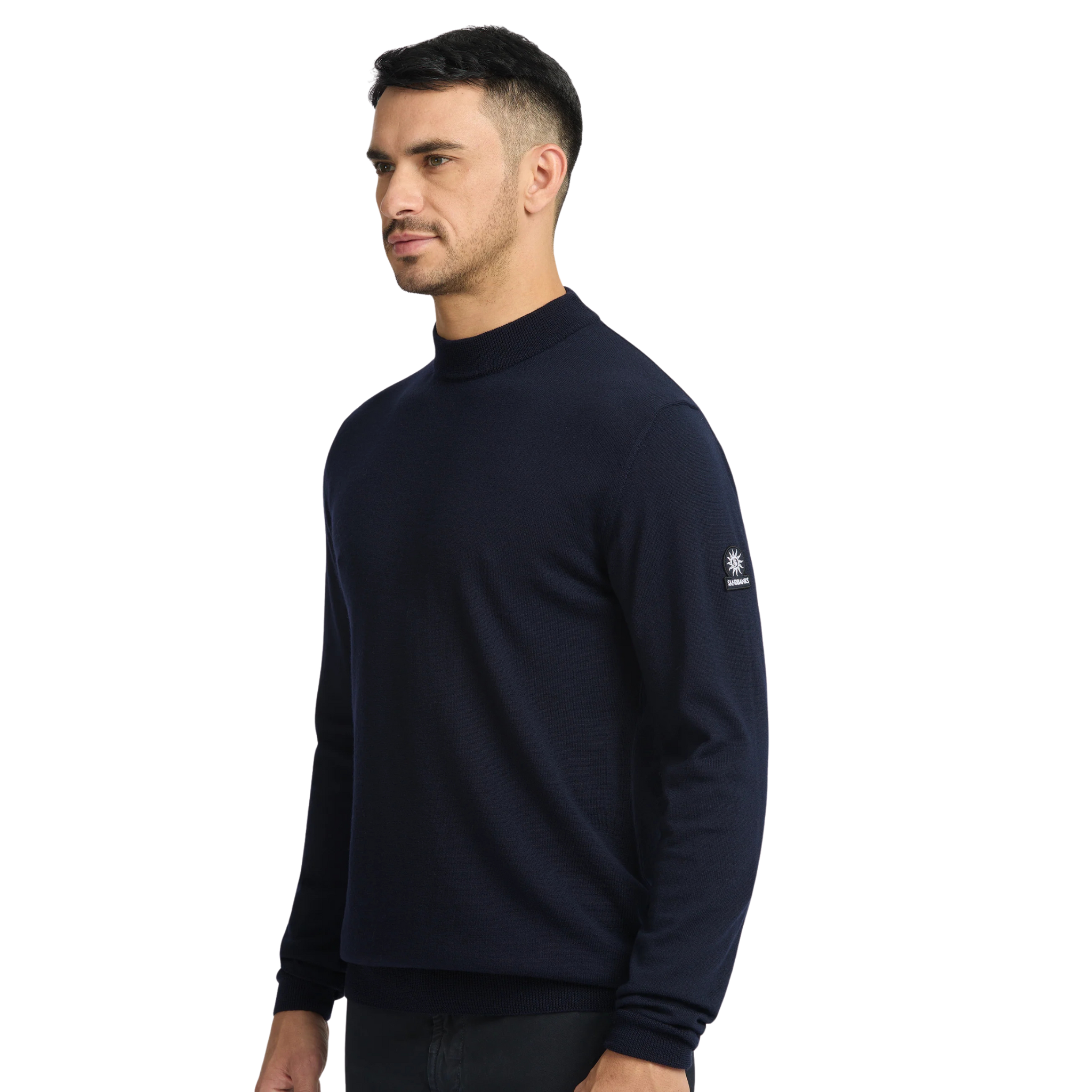 Mens Sandbanks Navy Merino Turtle Neck Jumper