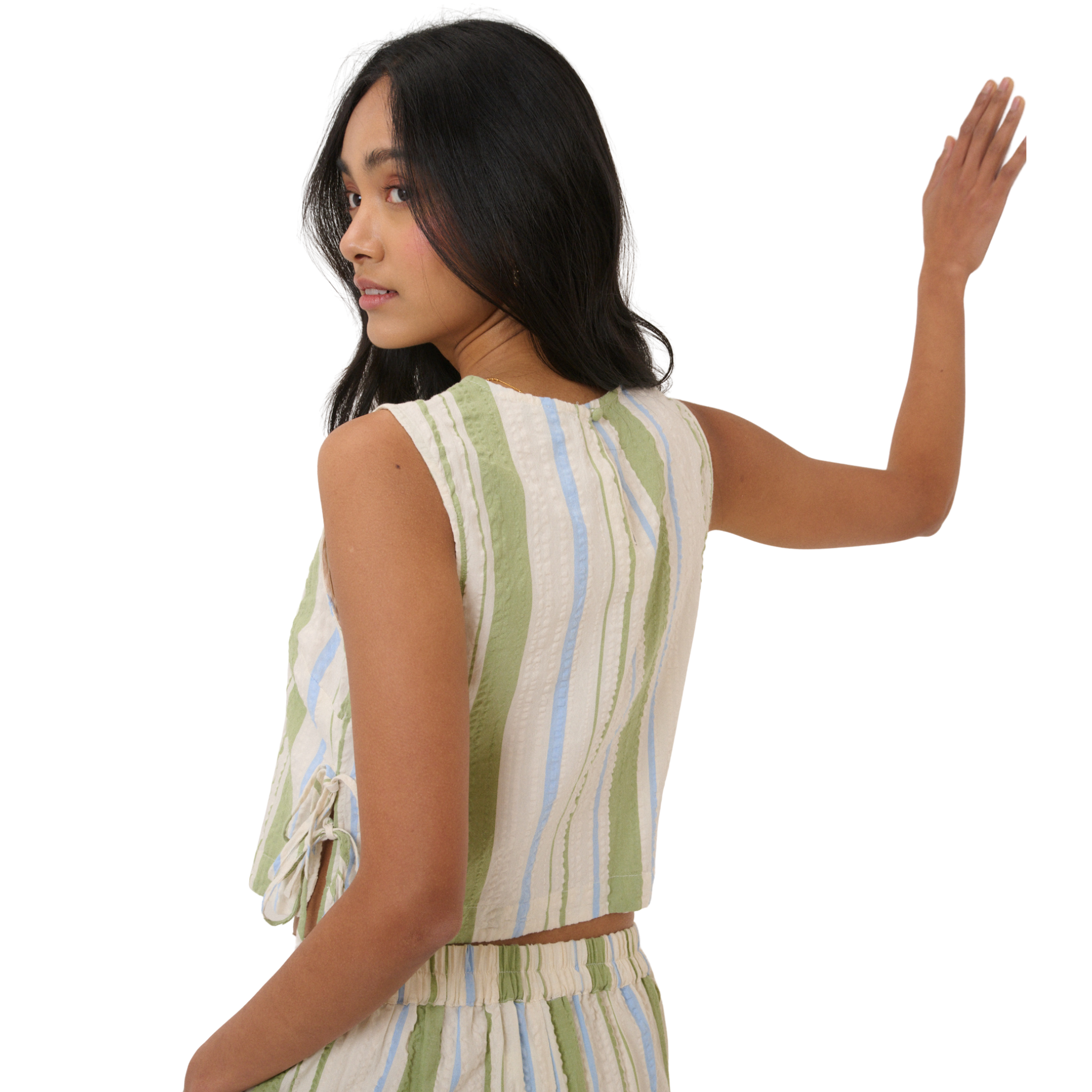 Womens Nobody's Child Green Stripe Verity Tie Side Top
