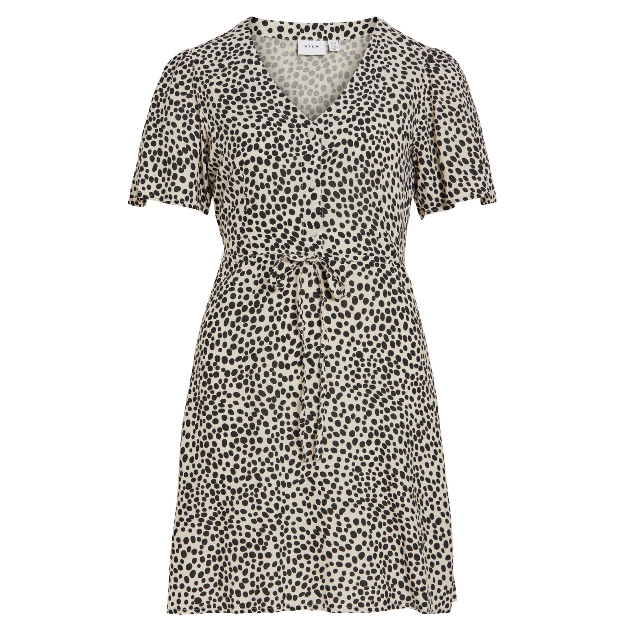 Womens Vila Black Beauty Printed Vigrace V Neck Short Dress