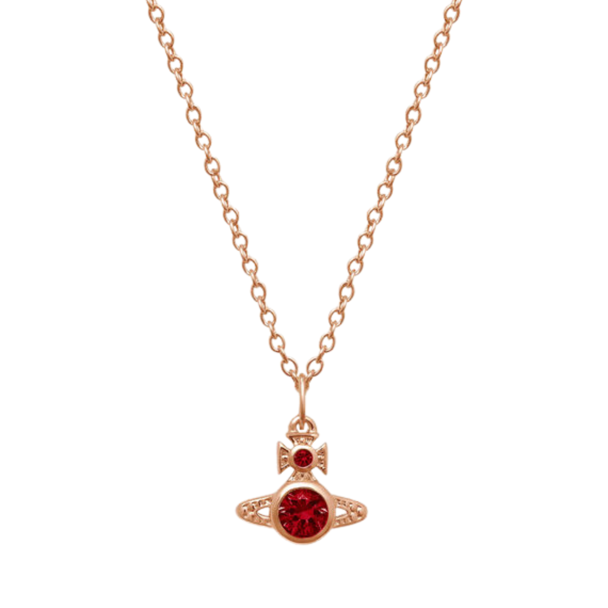 Vivienne Westwood Rose Gold/Red CZ London Orb Necklace | Hurleys