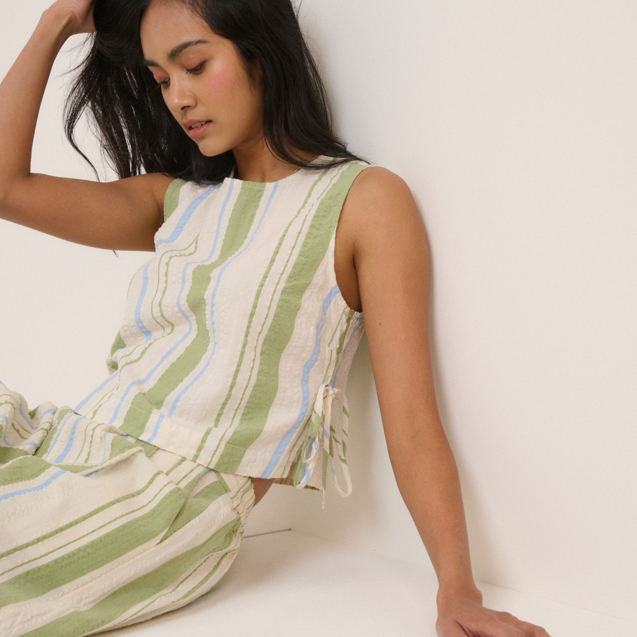 Womens Nobody's Child Green Stripe Verity Tie Side Top