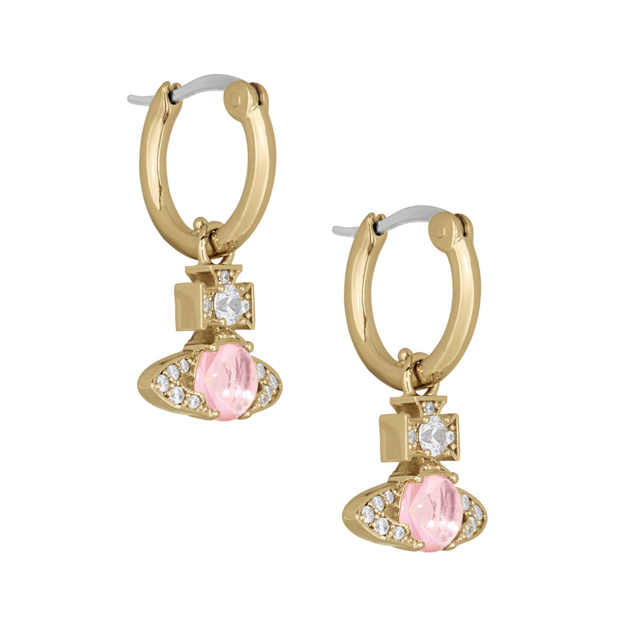 Vivienne Westwood Gold/Pink/White CZ Ondina Hoop Earrings