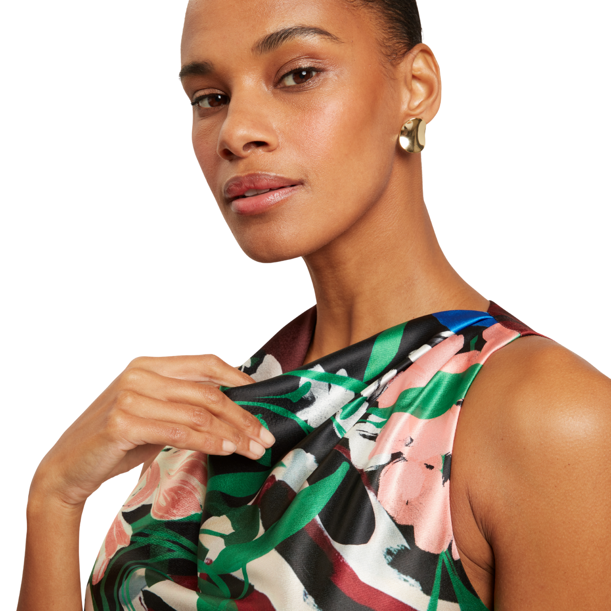 Womens Ted Baker Black Ehlanor Drape Neck Printed Midi Dress