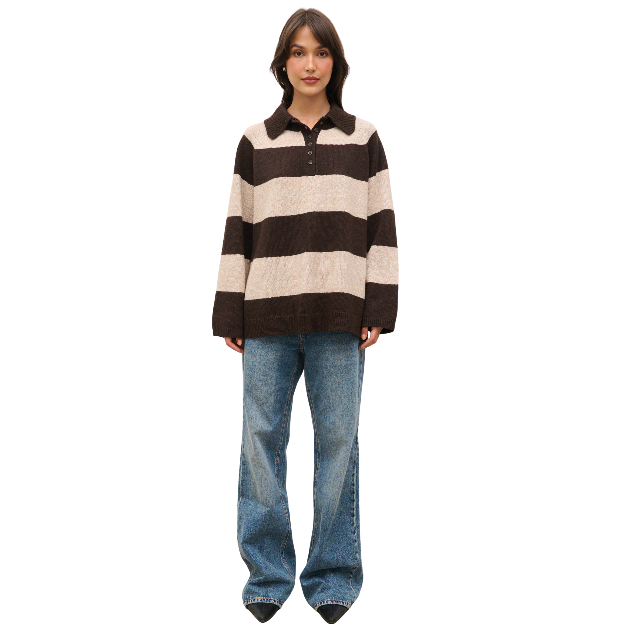 Womens Pretty Lavish Chocolate/Beige Rylee Knit Jumper