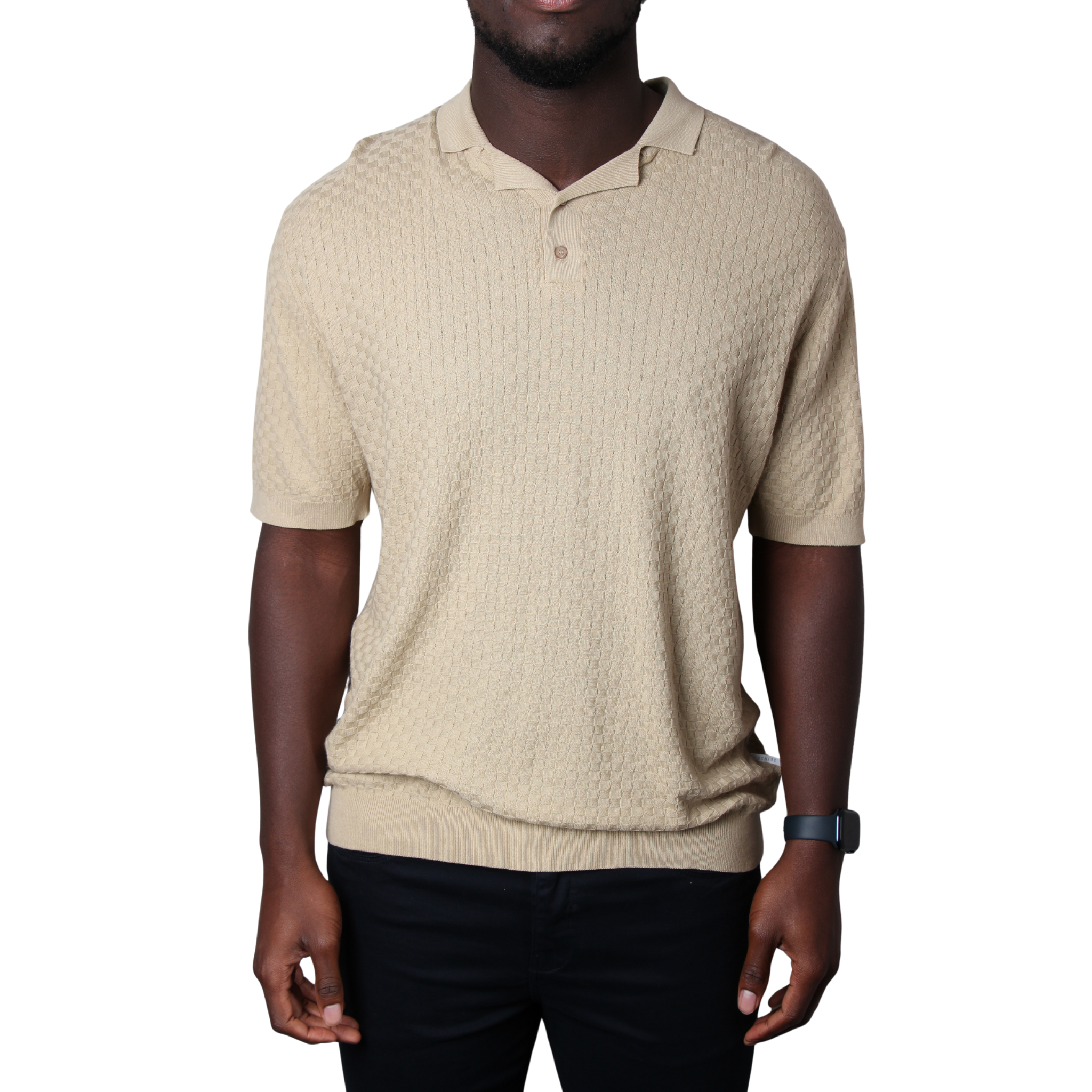 Mens SEINSE Beige Texture Knitted S/s Polo