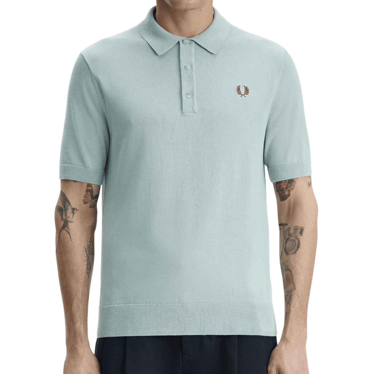 Mens Fred Perry Silver Blue Cotton Knitted S/s Polo