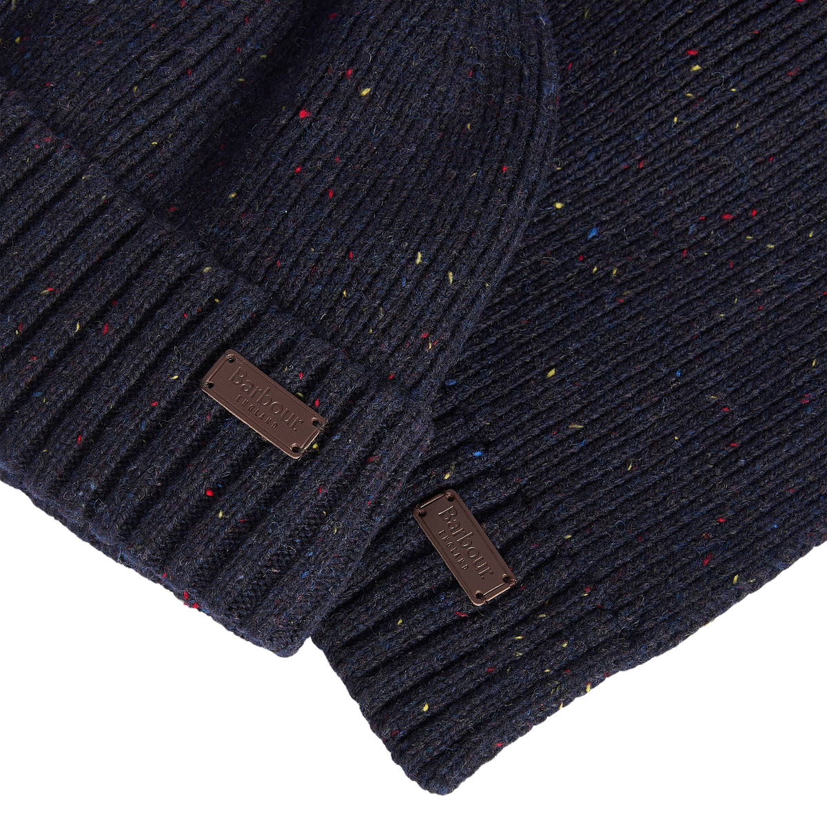 Mens Barbour Navy Carlton Fleck Beanie & Scarf Gift Set
