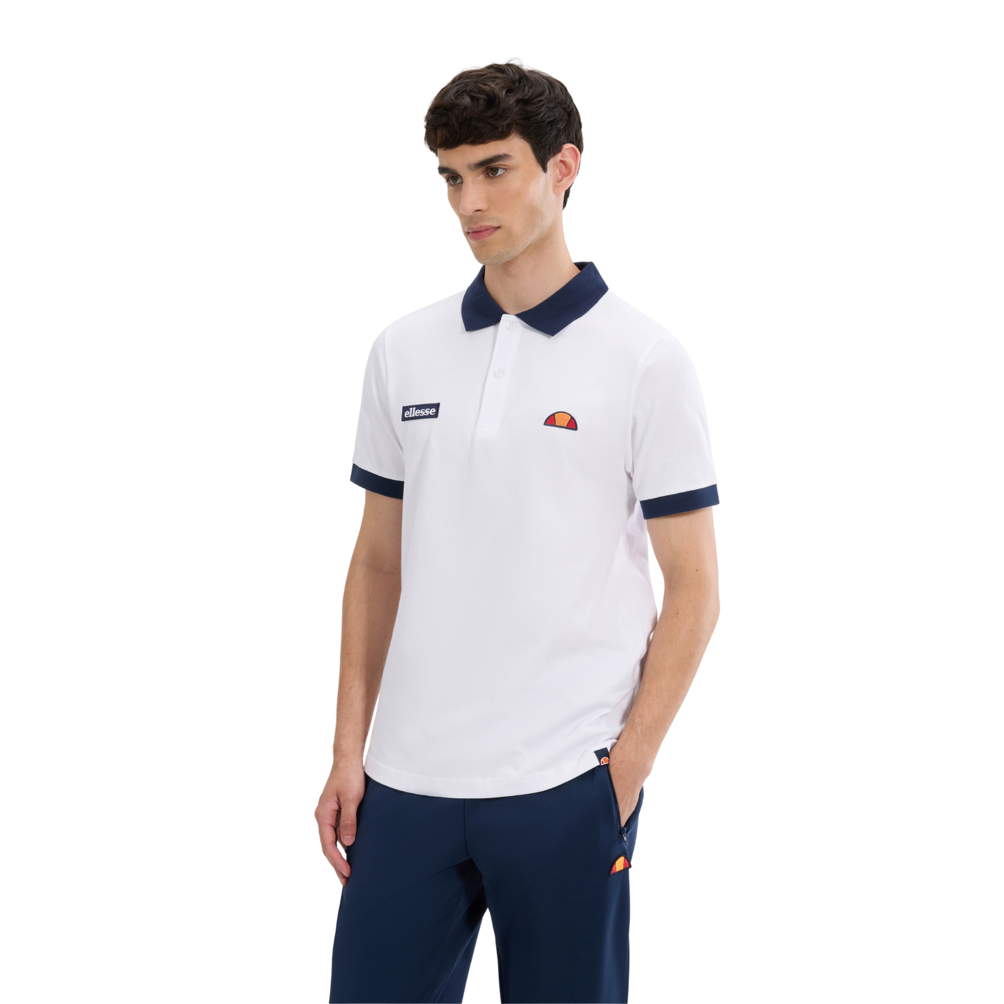 Mens Ellesse White/Navy Lessepsia S/s Polo Shirt