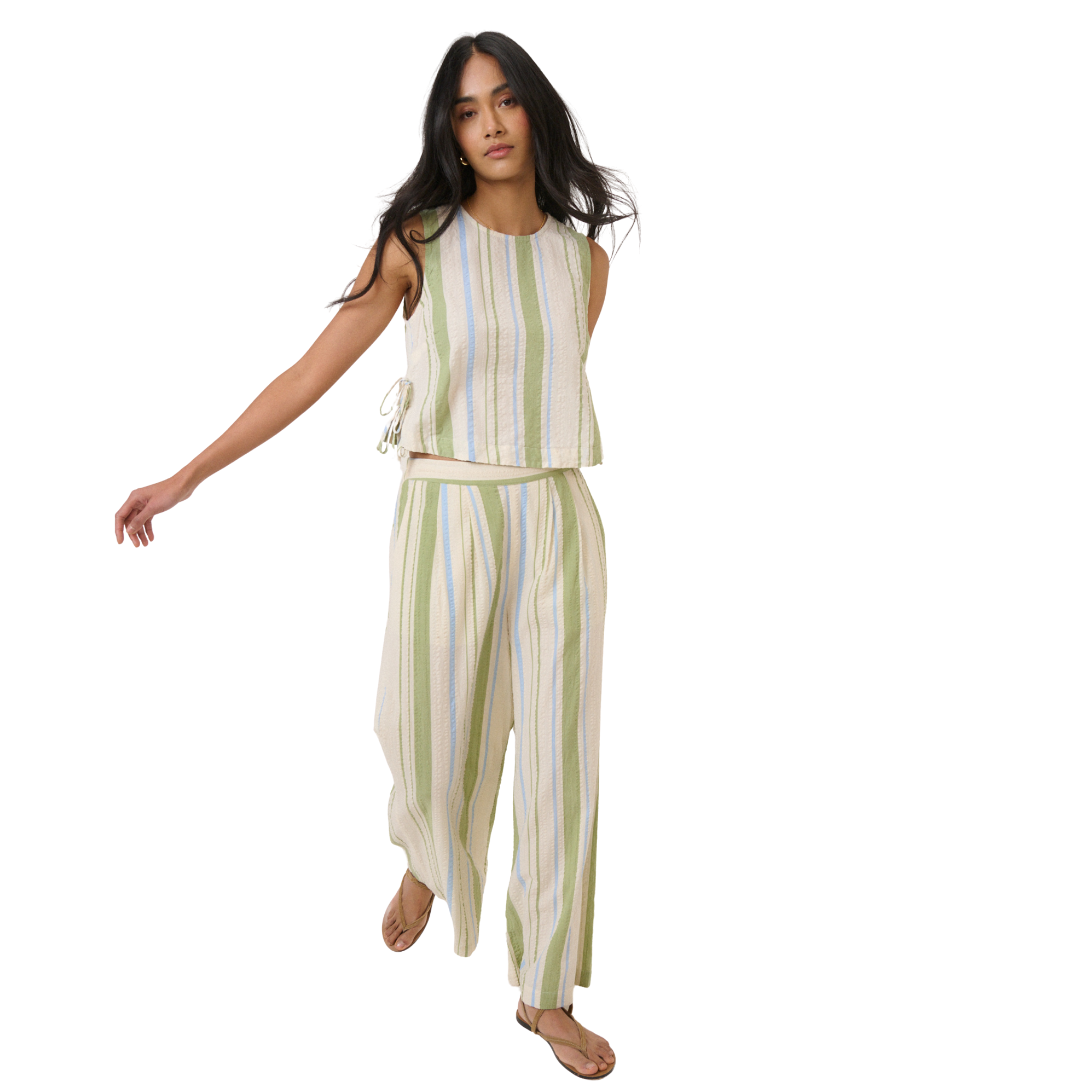 Womens Nobody's Child Green Stripe Verity Tie Side Top